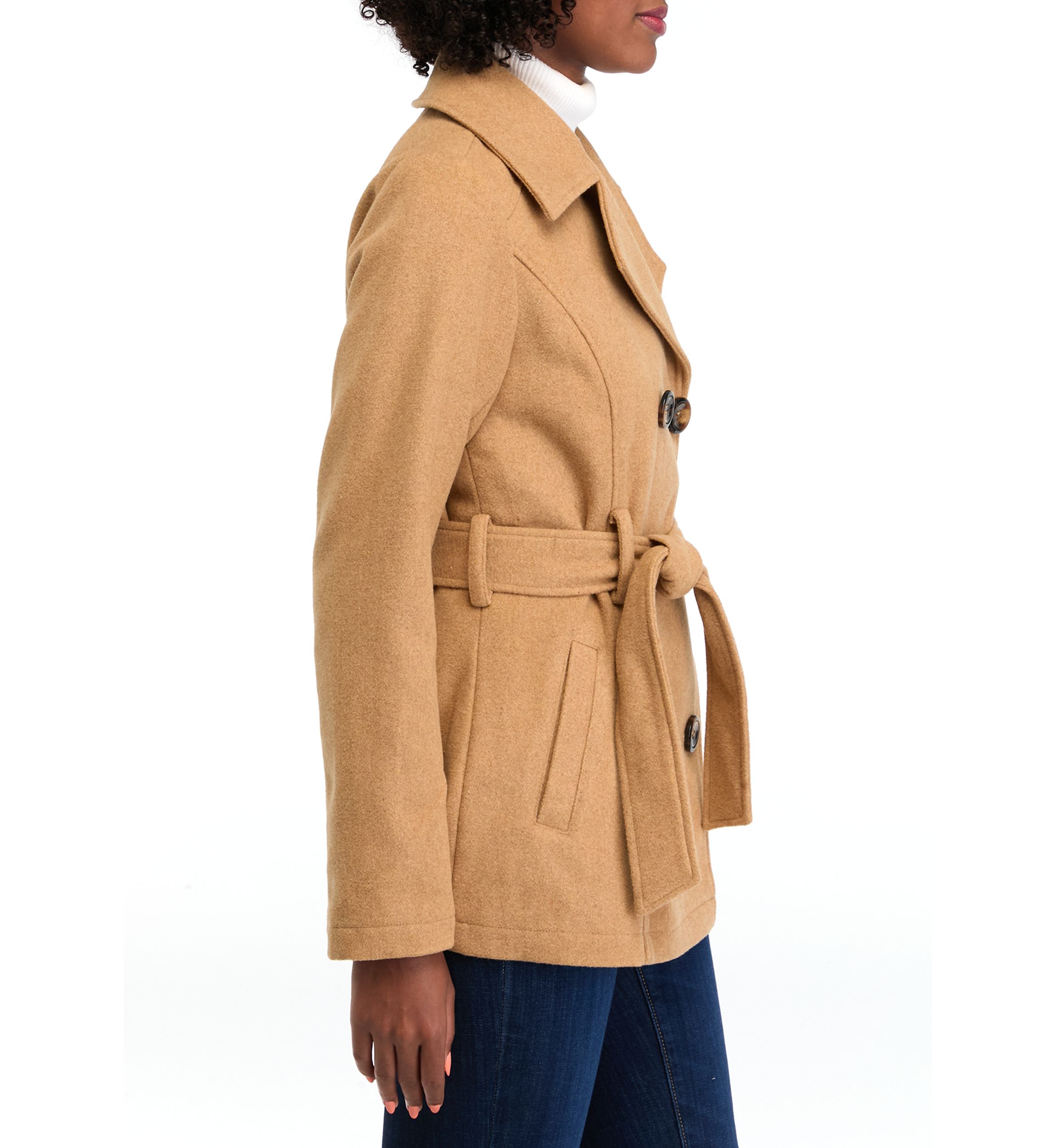 Womens Faux Wool Peacoat with Belt 