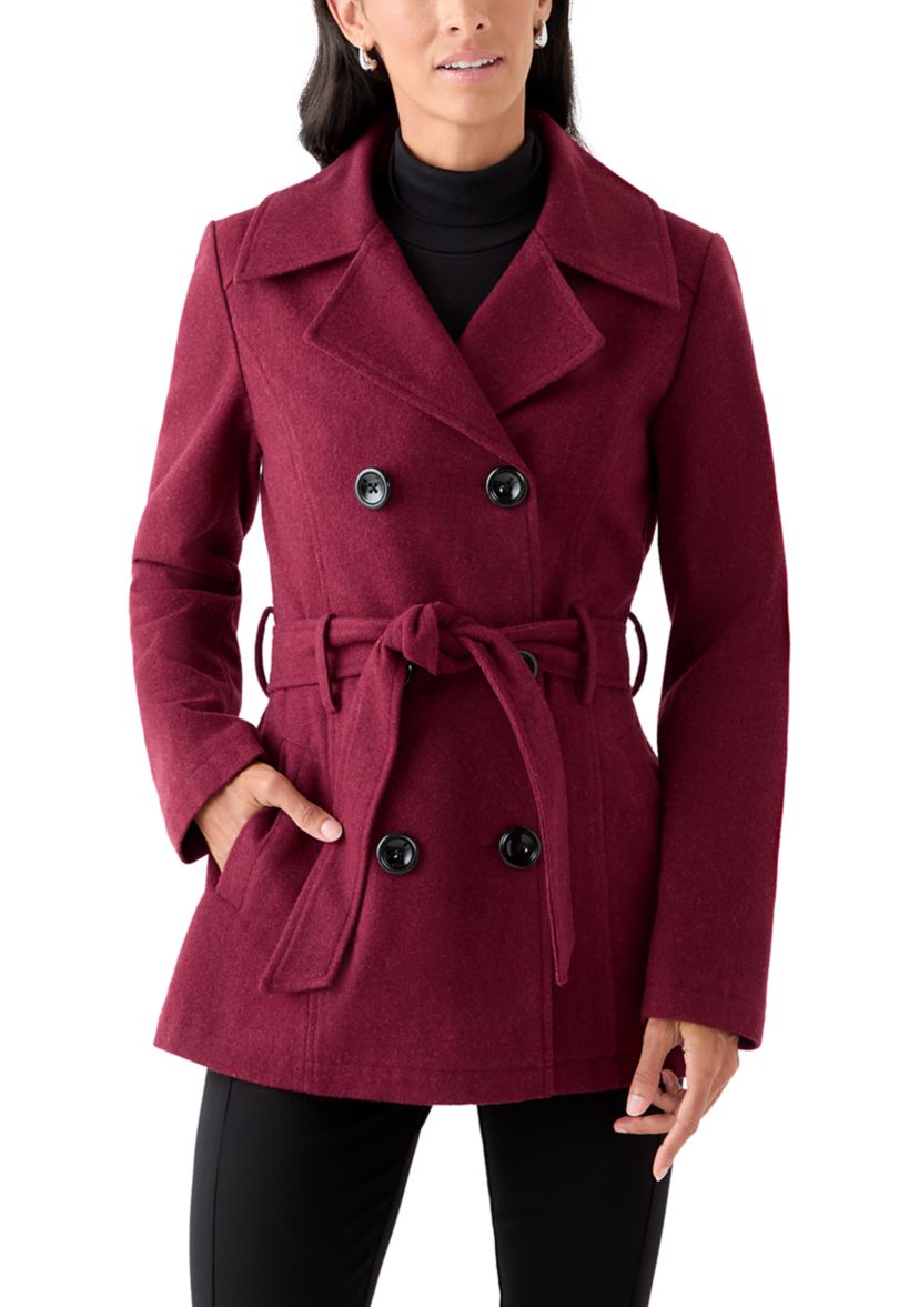 Womens Faux Wool Peacoat with Belt 