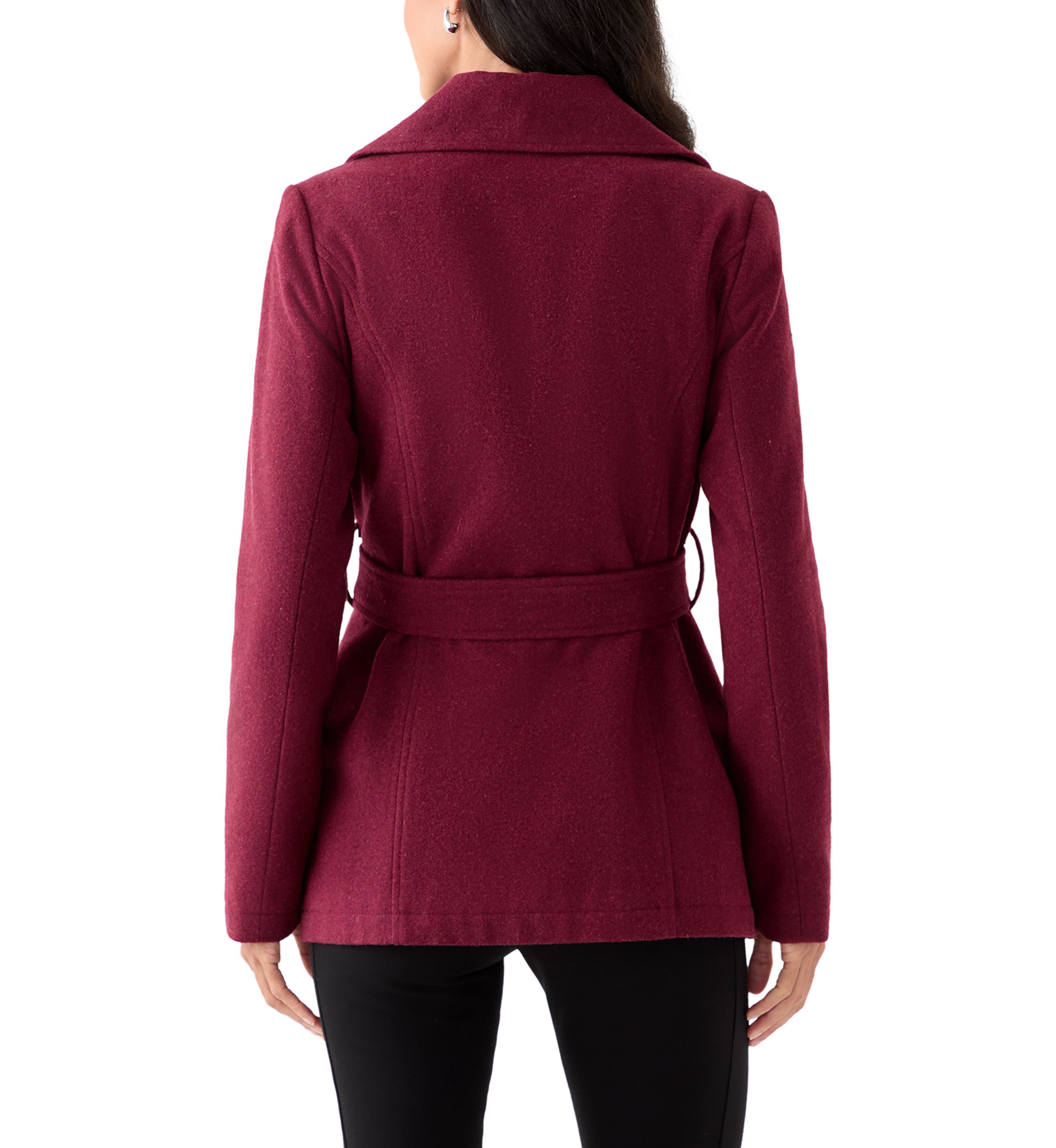 Womens Faux Wool Peacoat with Belt 