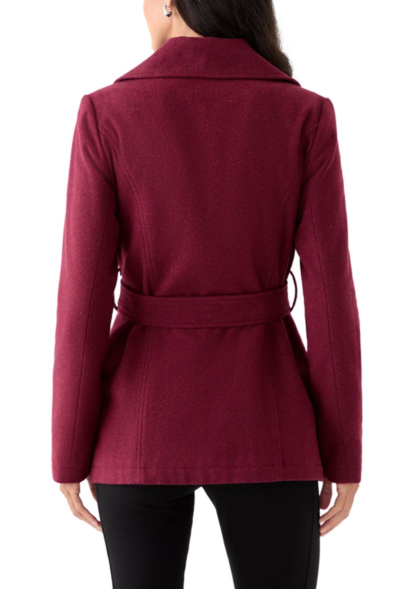 Womens Faux Wool Peacoat with Belt 
