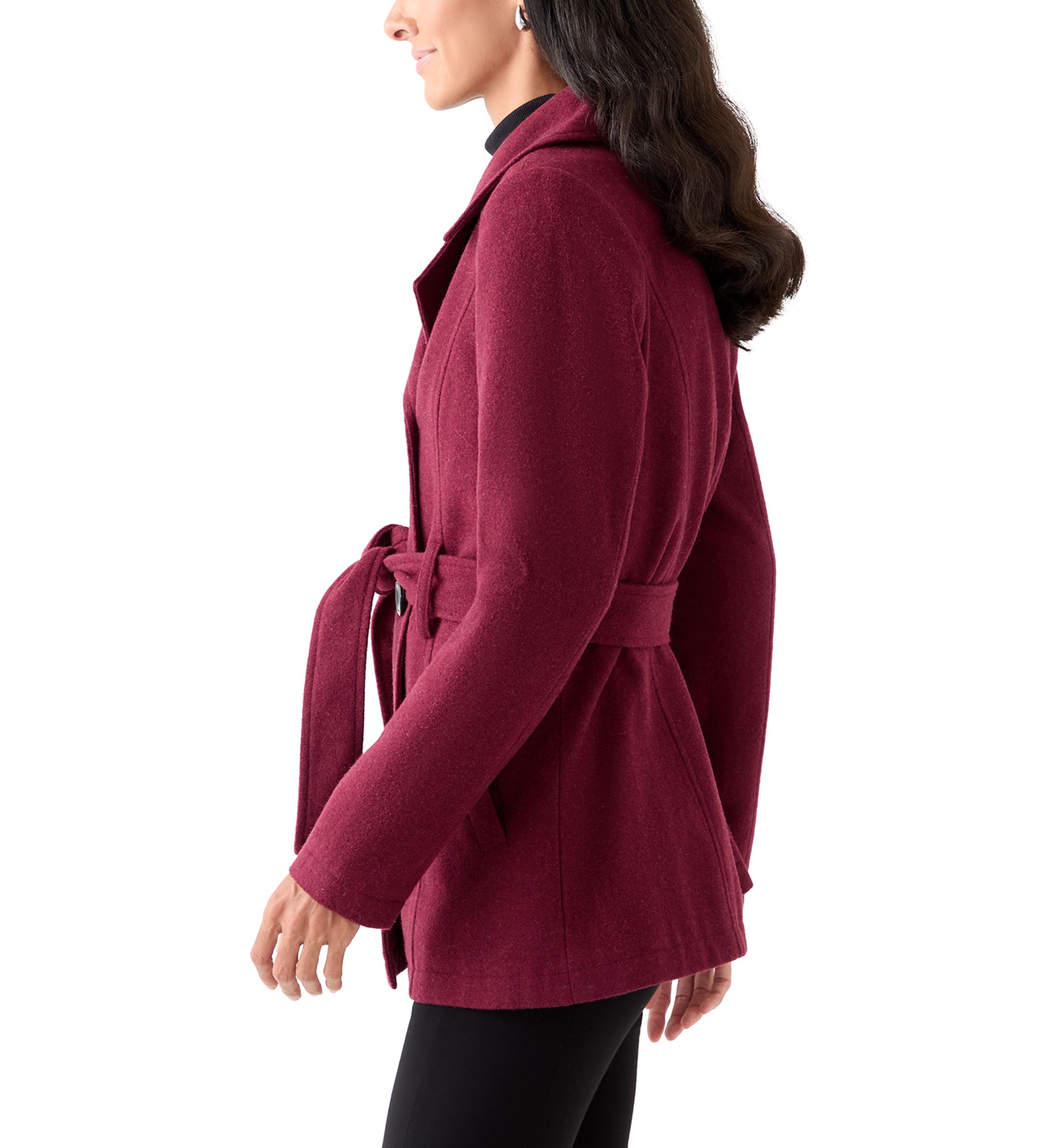 Womens Faux Wool Peacoat with Belt 