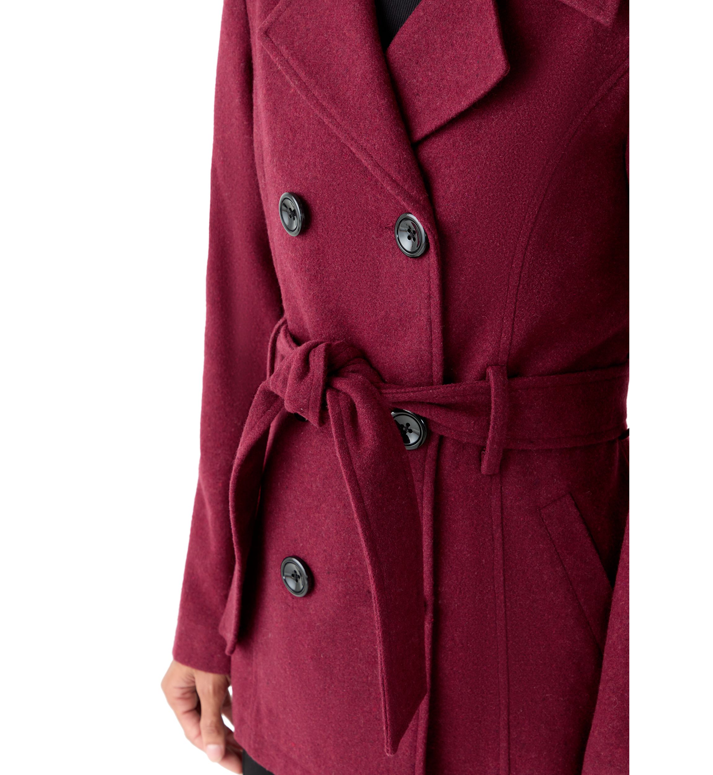 Womens Faux Wool Peacoat with Belt 