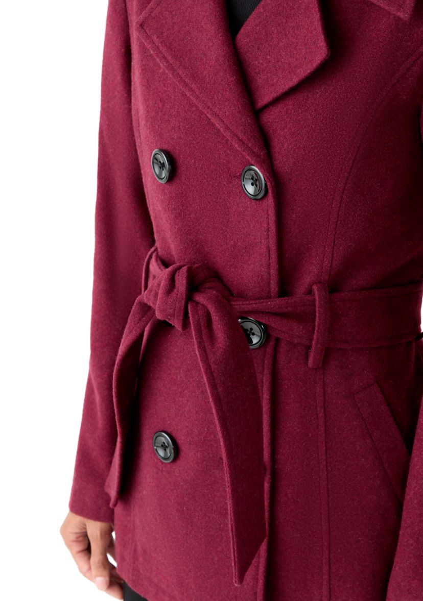 Womens Faux Wool Peacoat with Belt 