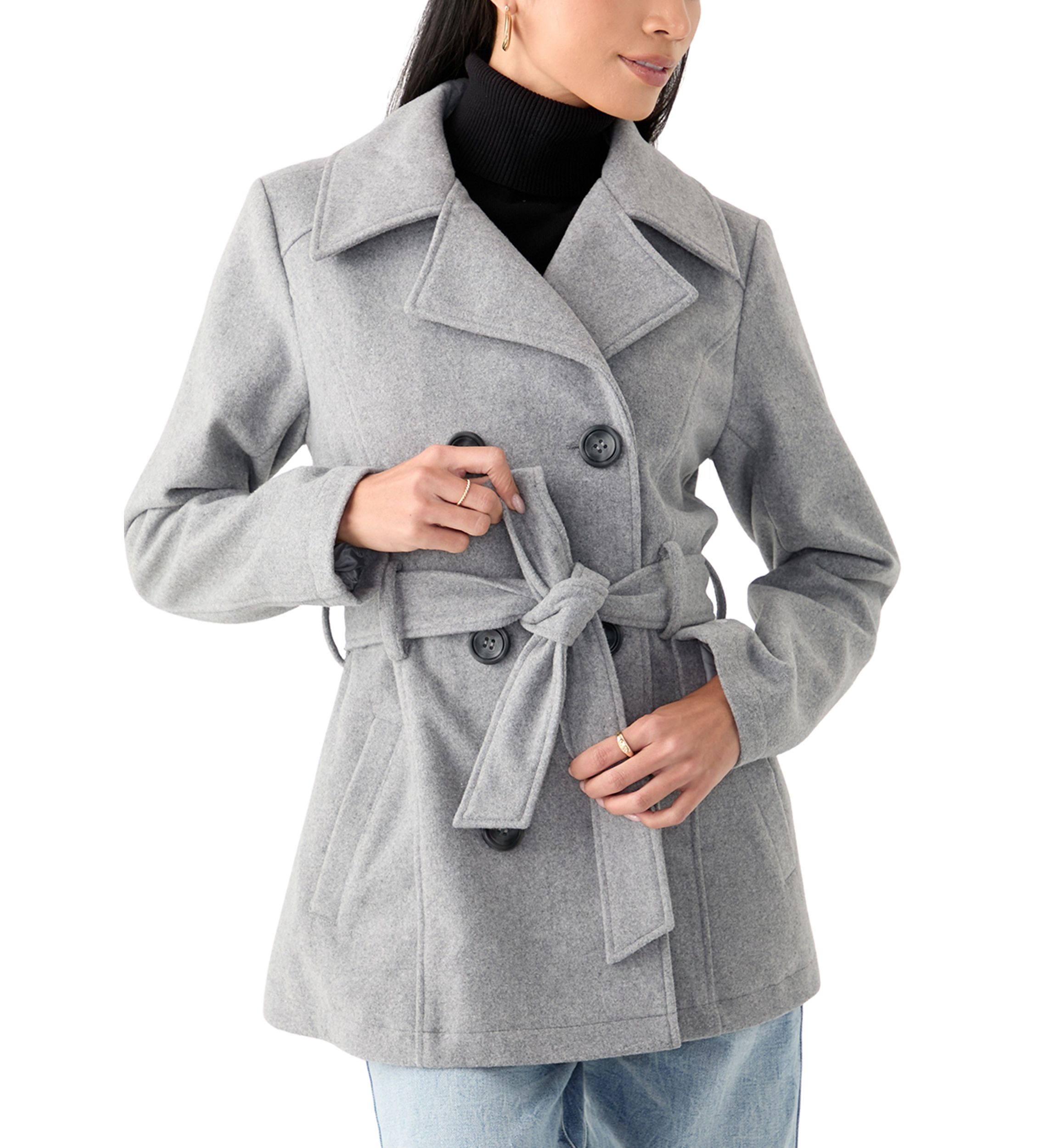 Womens Faux Wool Peacoat with Belt
