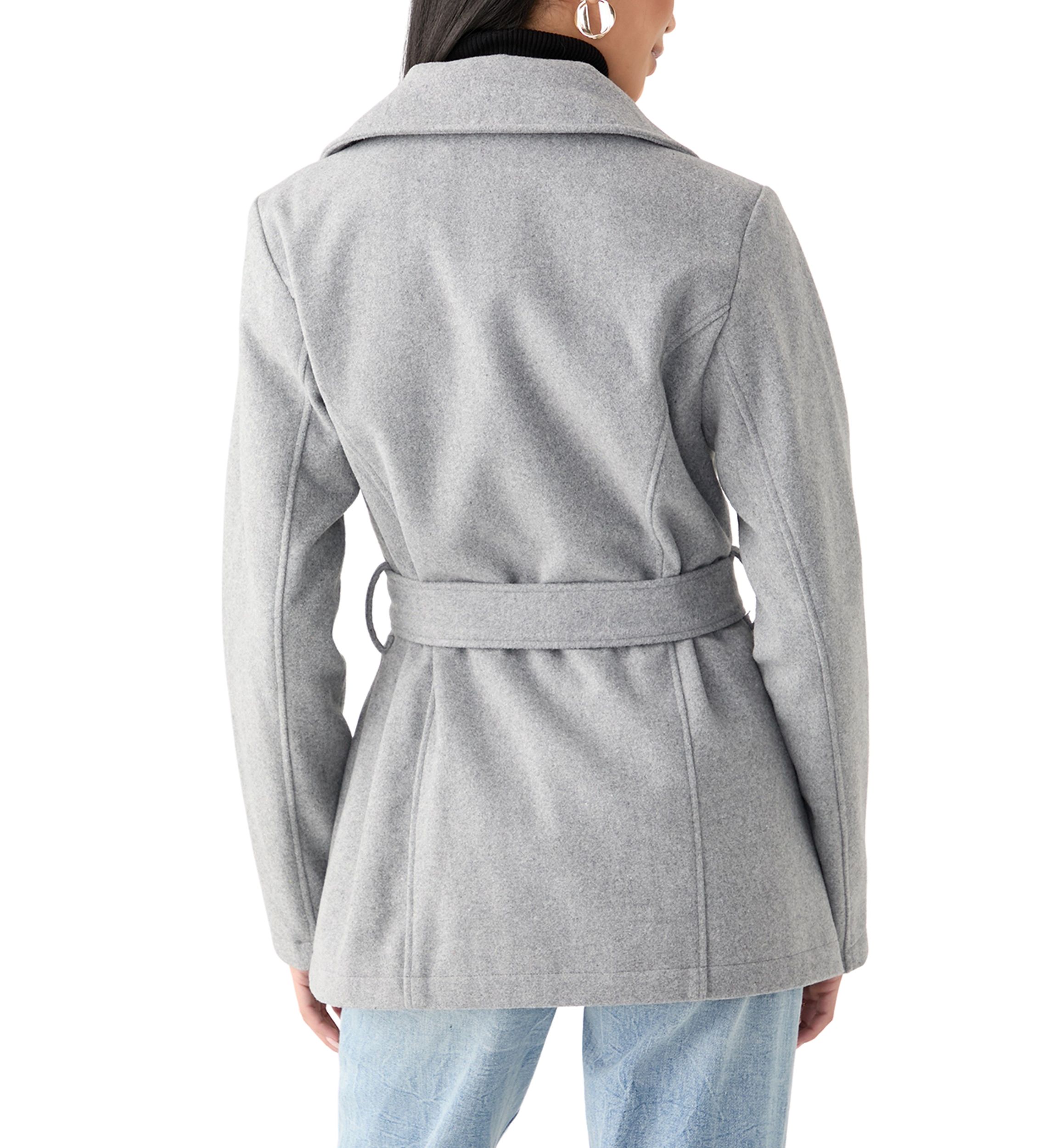 Womens Faux Wool Peacoat with Belt