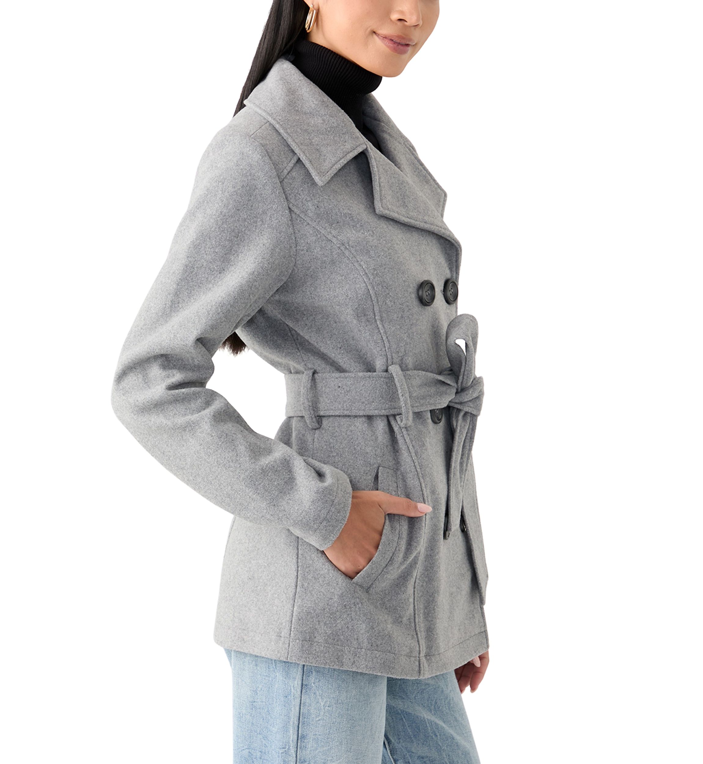 Womens Faux Wool Peacoat with Belt
