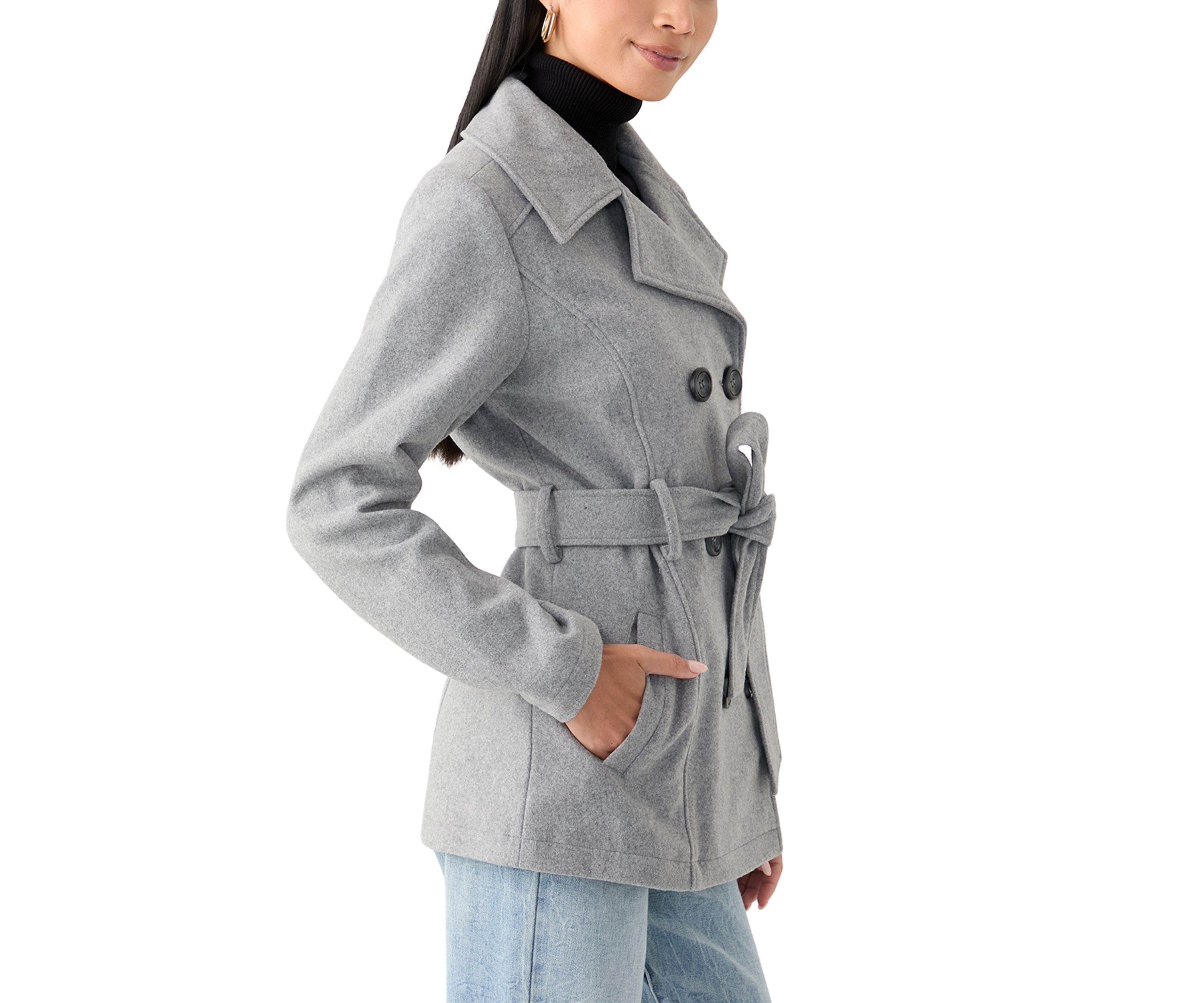 Womens Faux Wool Peacoat with Belt