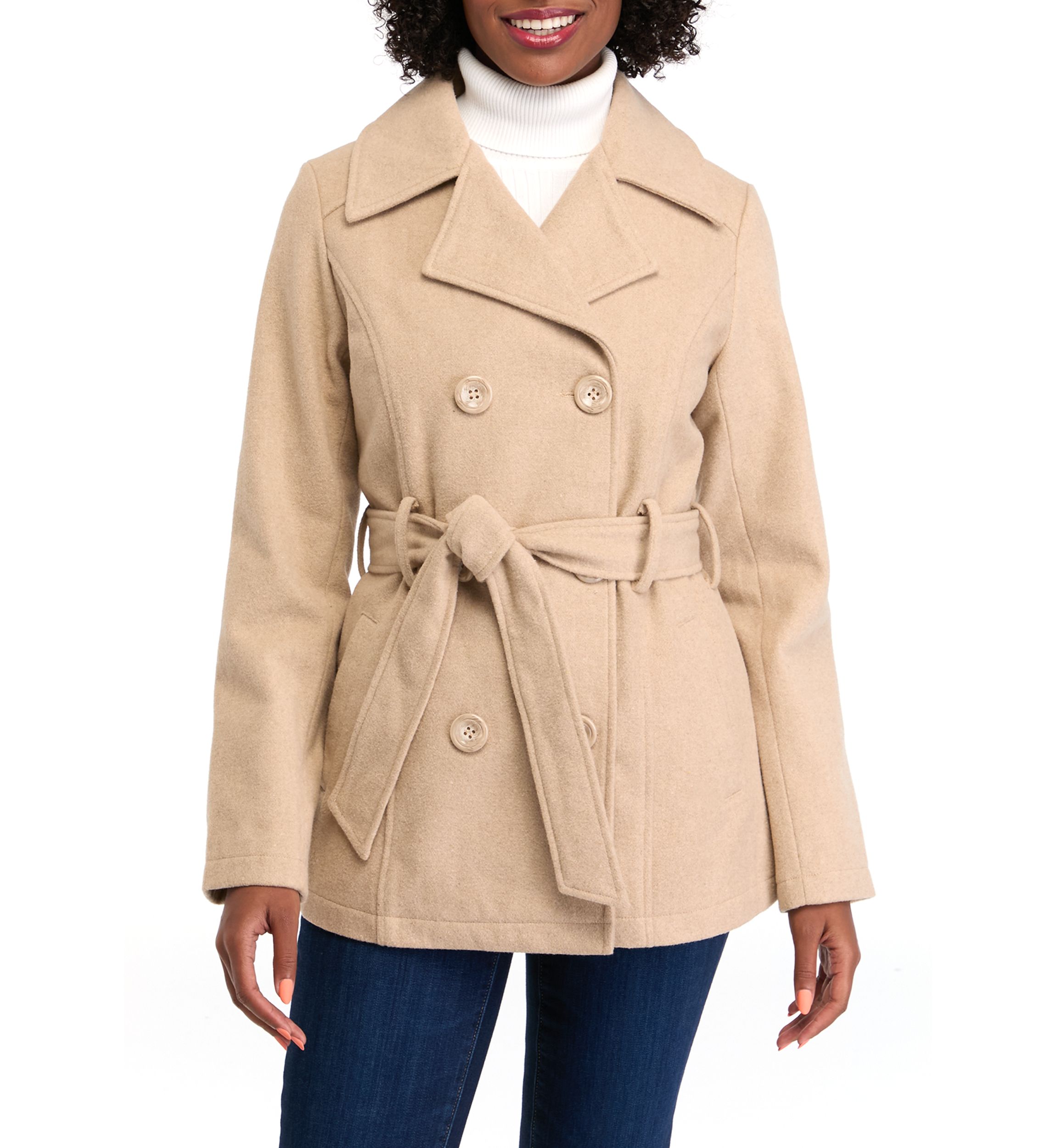 Womens Faux Wool Peacoat with Belt 