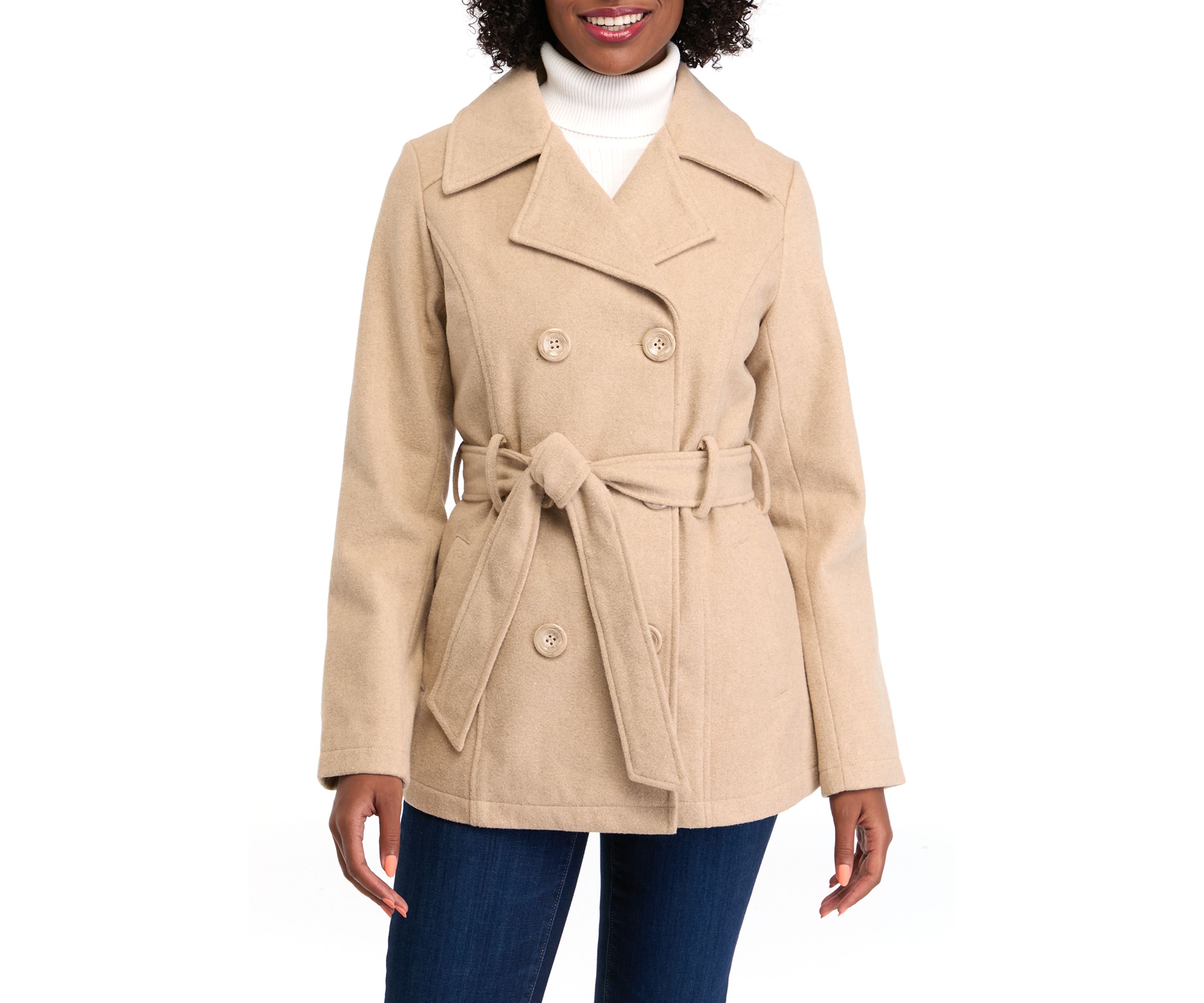 Womens Faux Wool Peacoat with Belt 