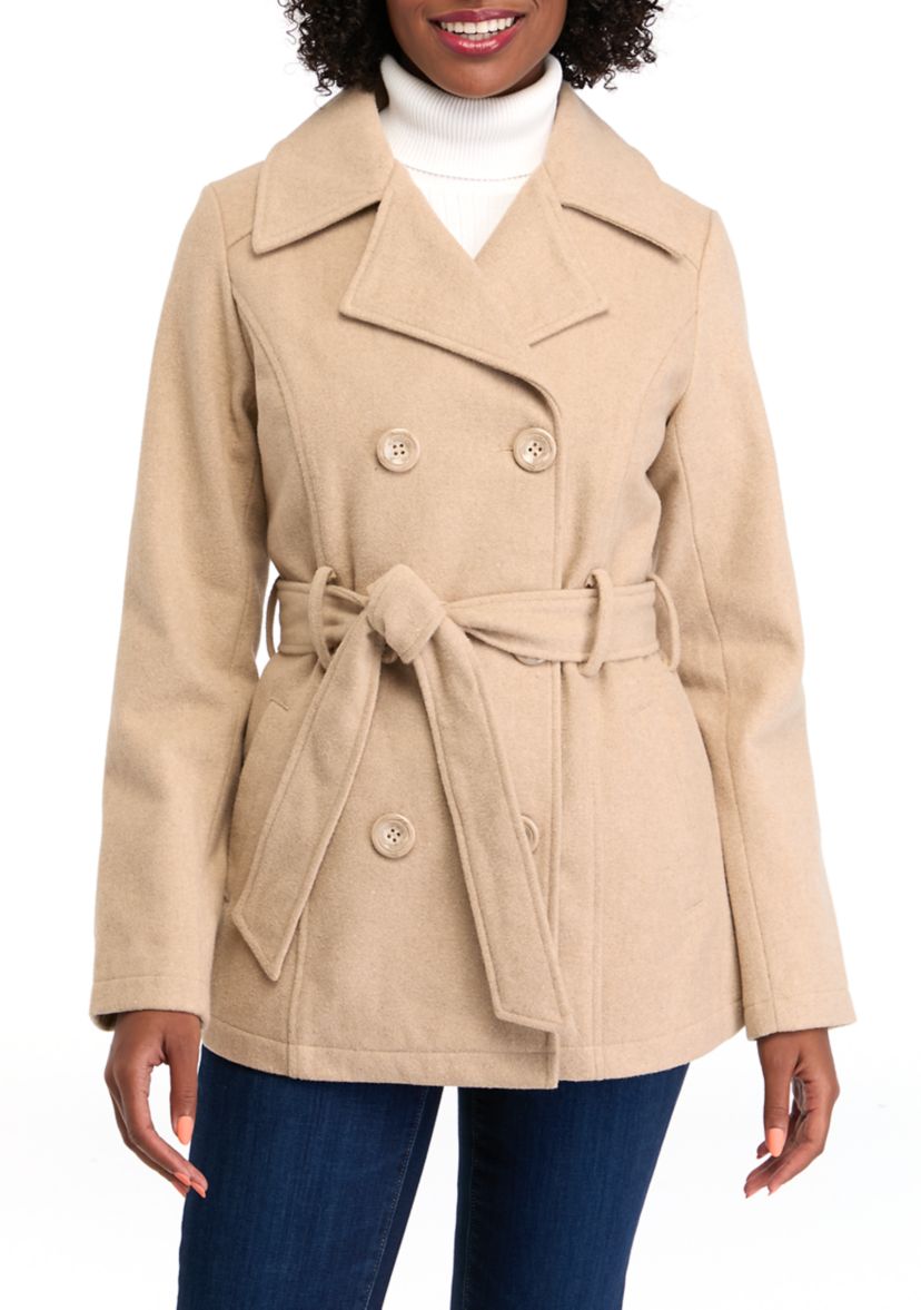 Womens Faux Wool Peacoat with Belt 