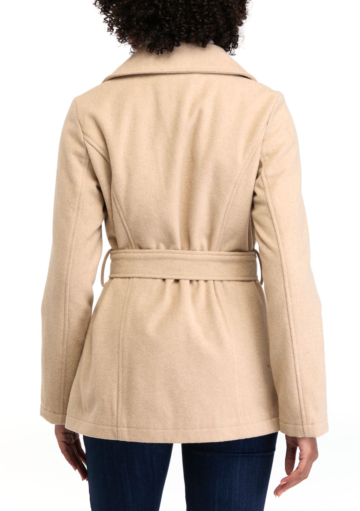 Womens Faux Wool Peacoat with Belt 