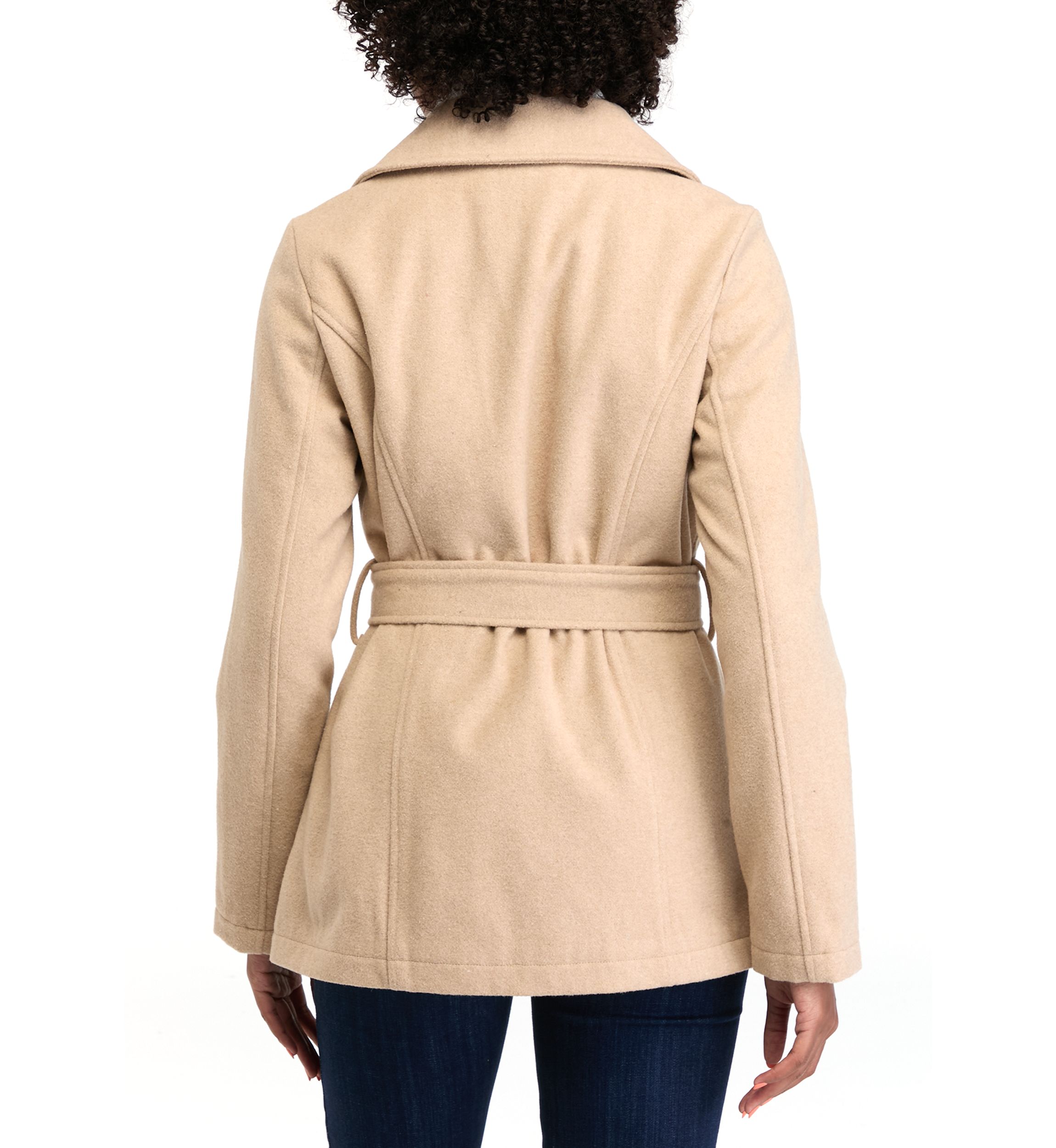 Womens Faux Wool Peacoat with Belt 