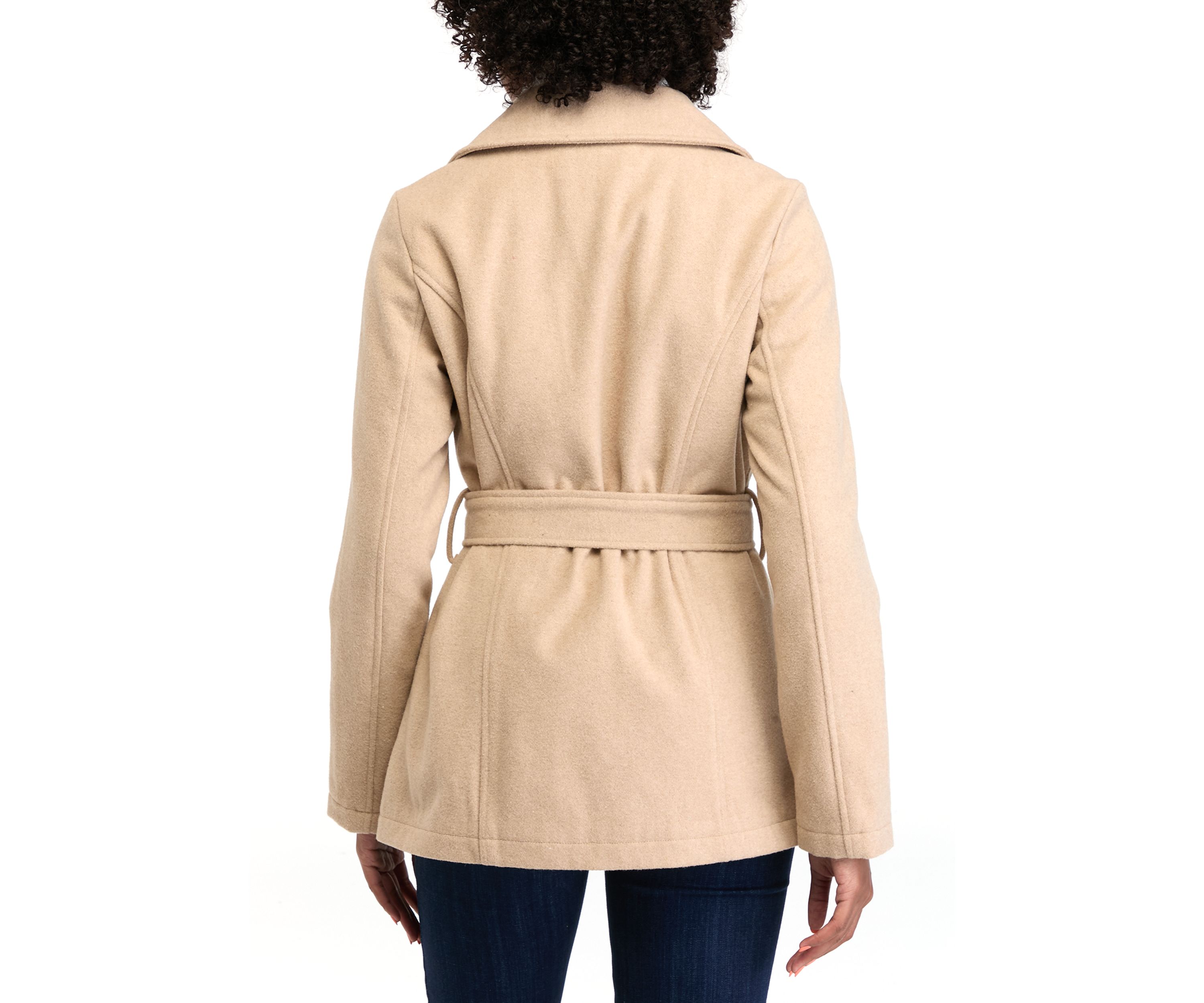 Womens Faux Wool Peacoat with Belt 