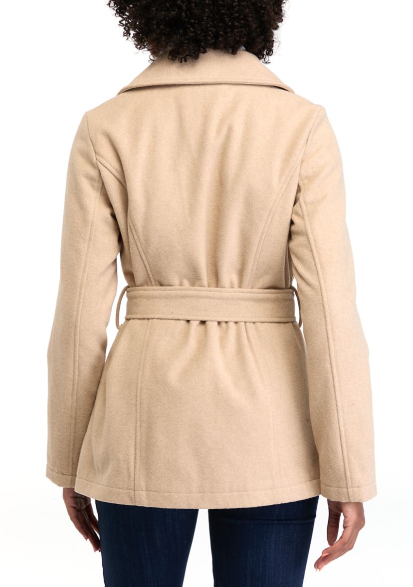 Womens Faux Wool Peacoat with Belt 