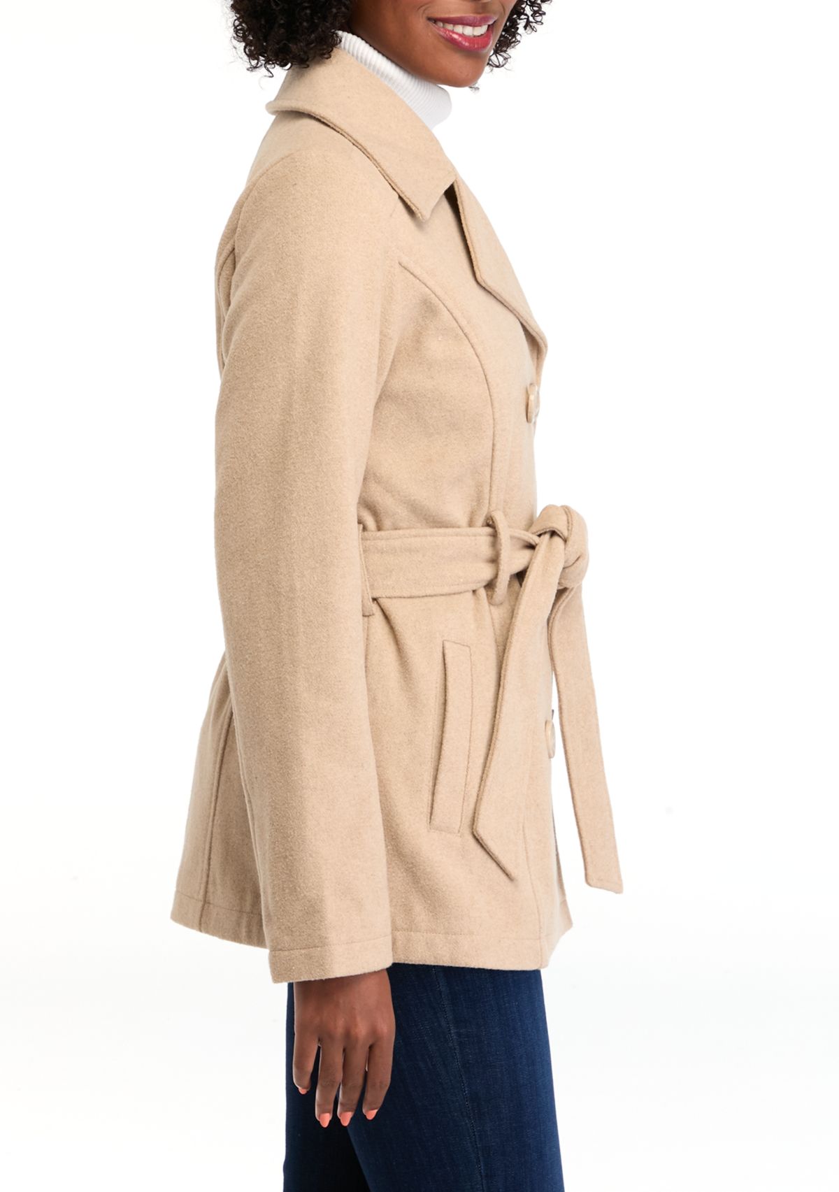 Womens Faux Wool Peacoat with Belt 