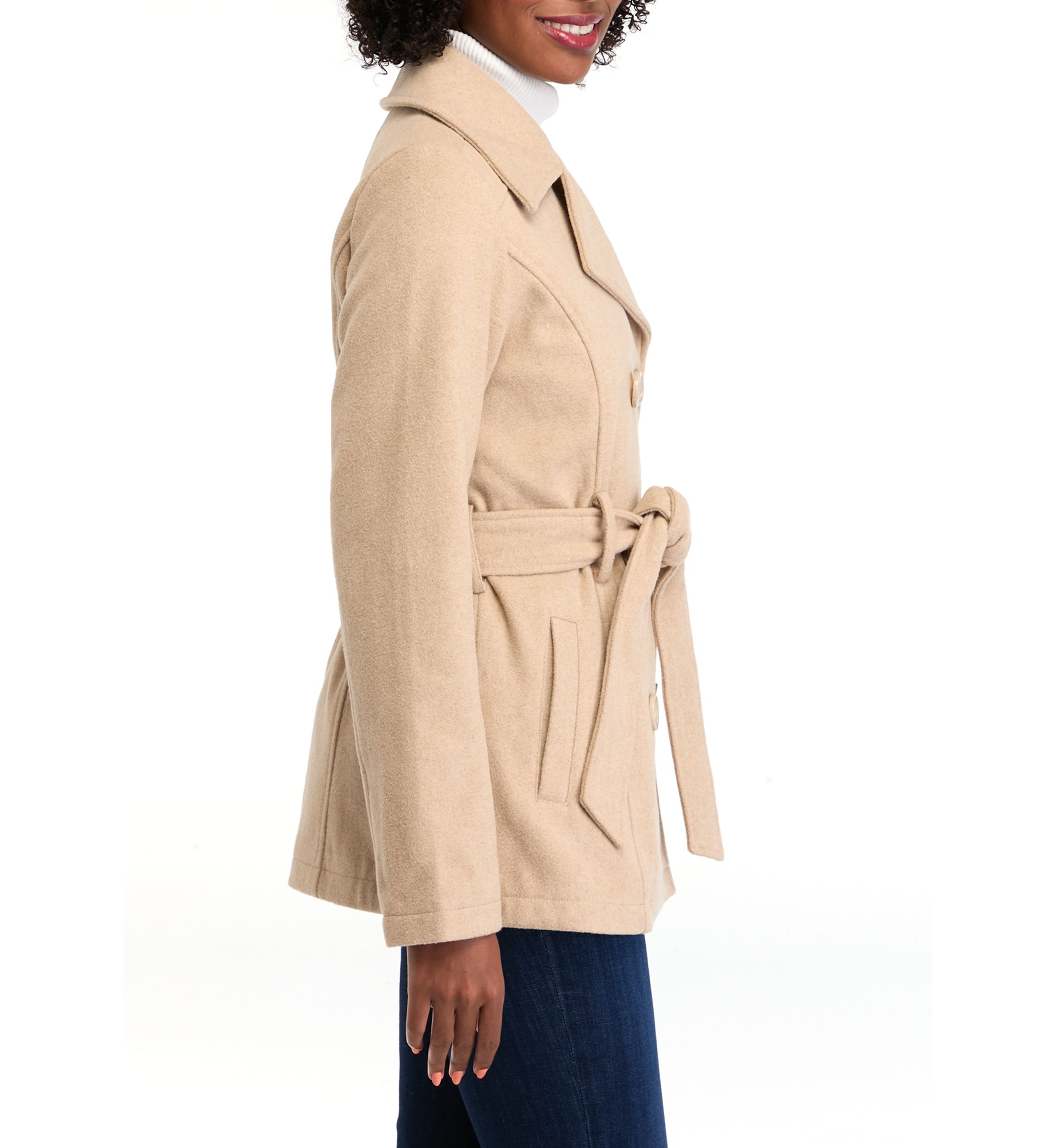 Womens Faux Wool Peacoat with Belt 