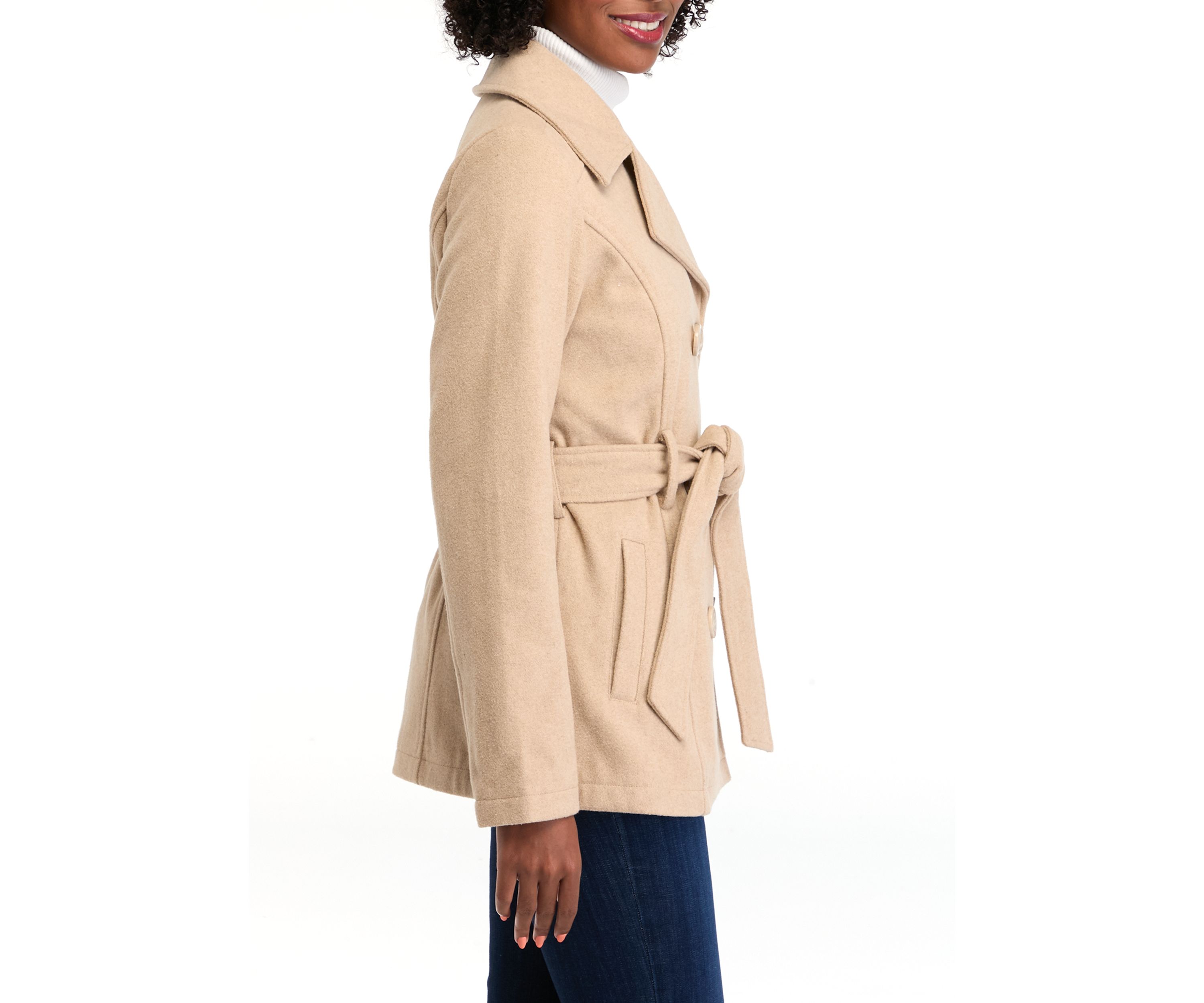 Womens Faux Wool Peacoat with Belt 