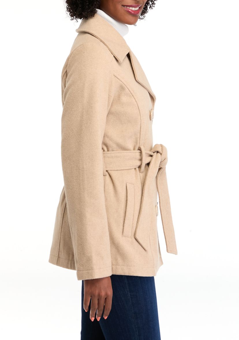 Womens Faux Wool Peacoat with Belt 