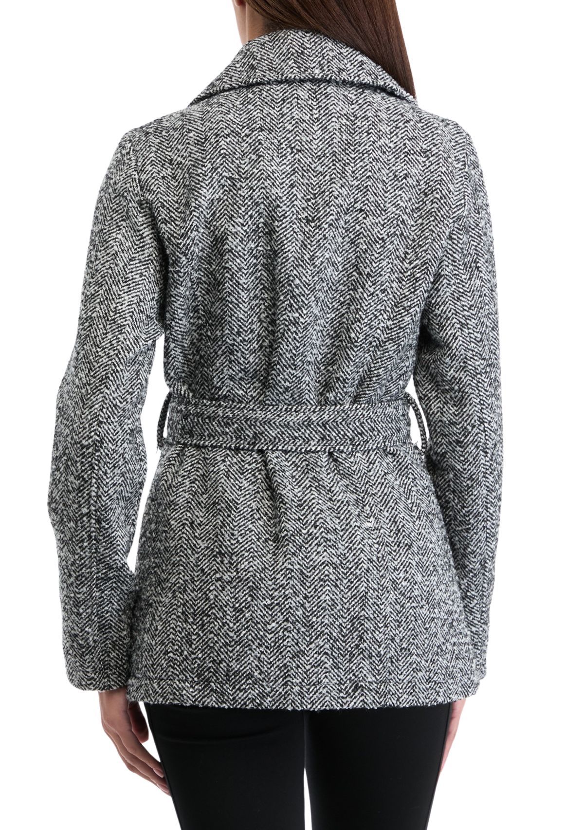 Womens Herringbone Faux Wool Peacoat 