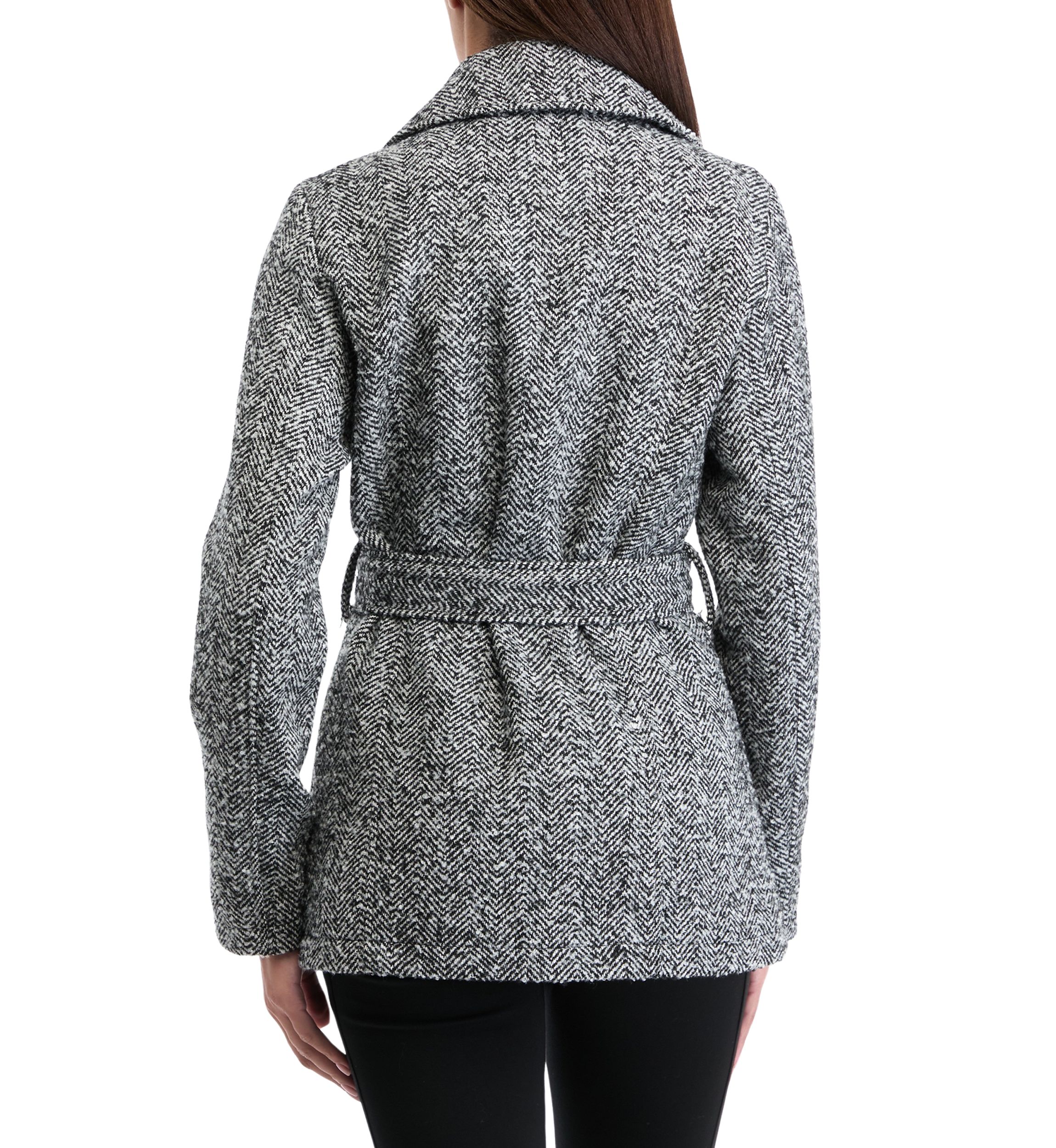 Womens Herringbone Faux Wool Peacoat 