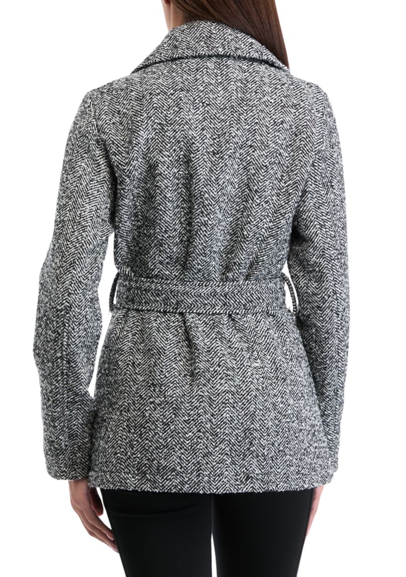 Womens Herringbone Faux Wool Peacoat 