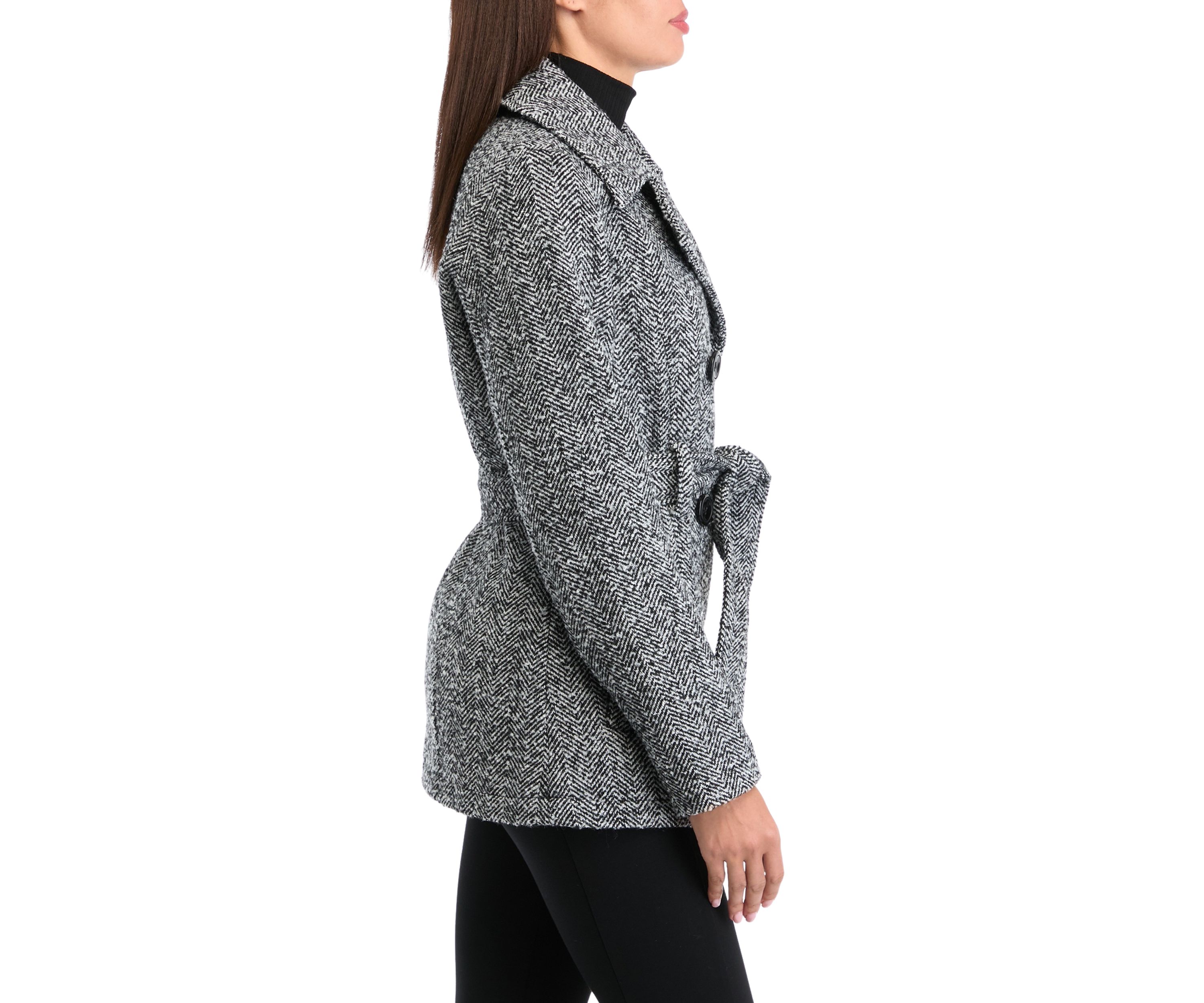 Womens Herringbone Faux Wool Peacoat 