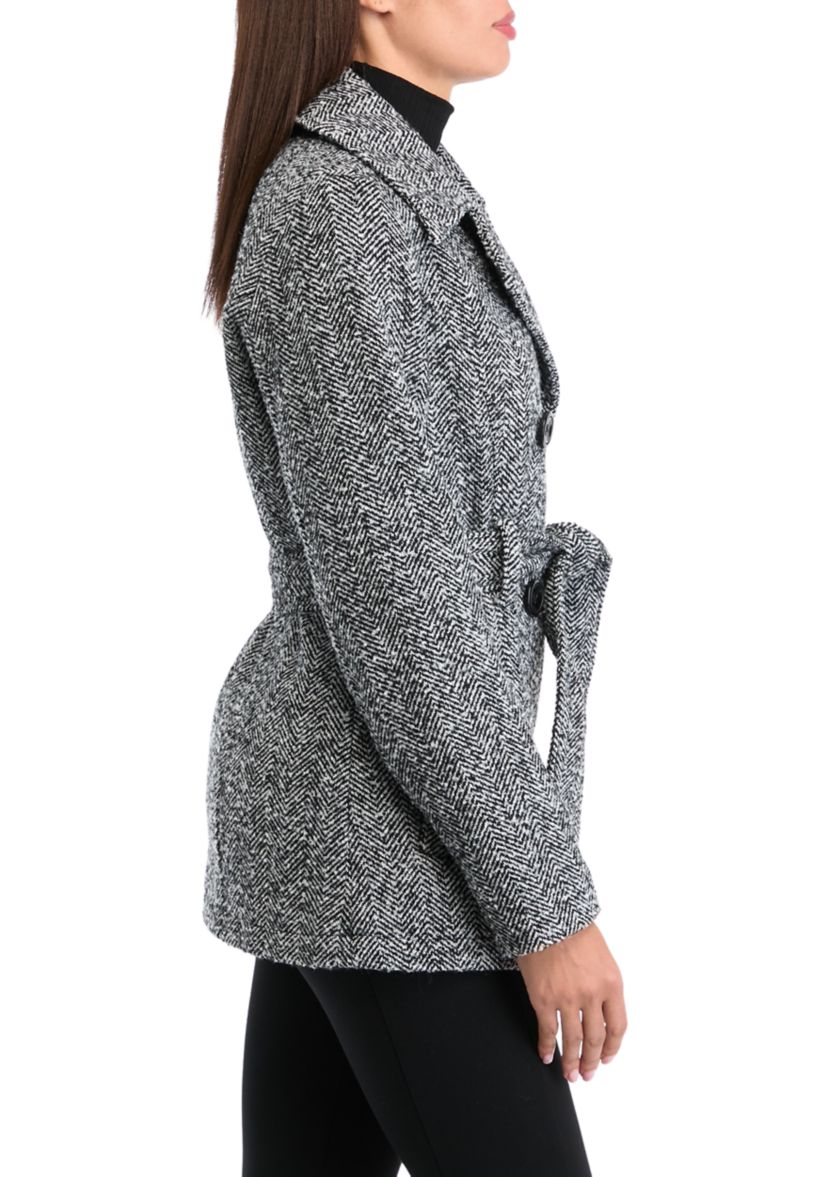 Womens Herringbone Faux Wool Peacoat 