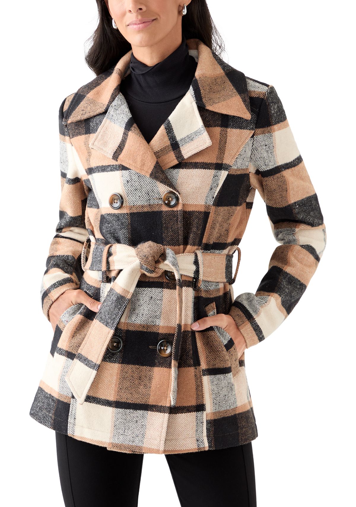 Womens Faux Wool Peacoat with Belt 