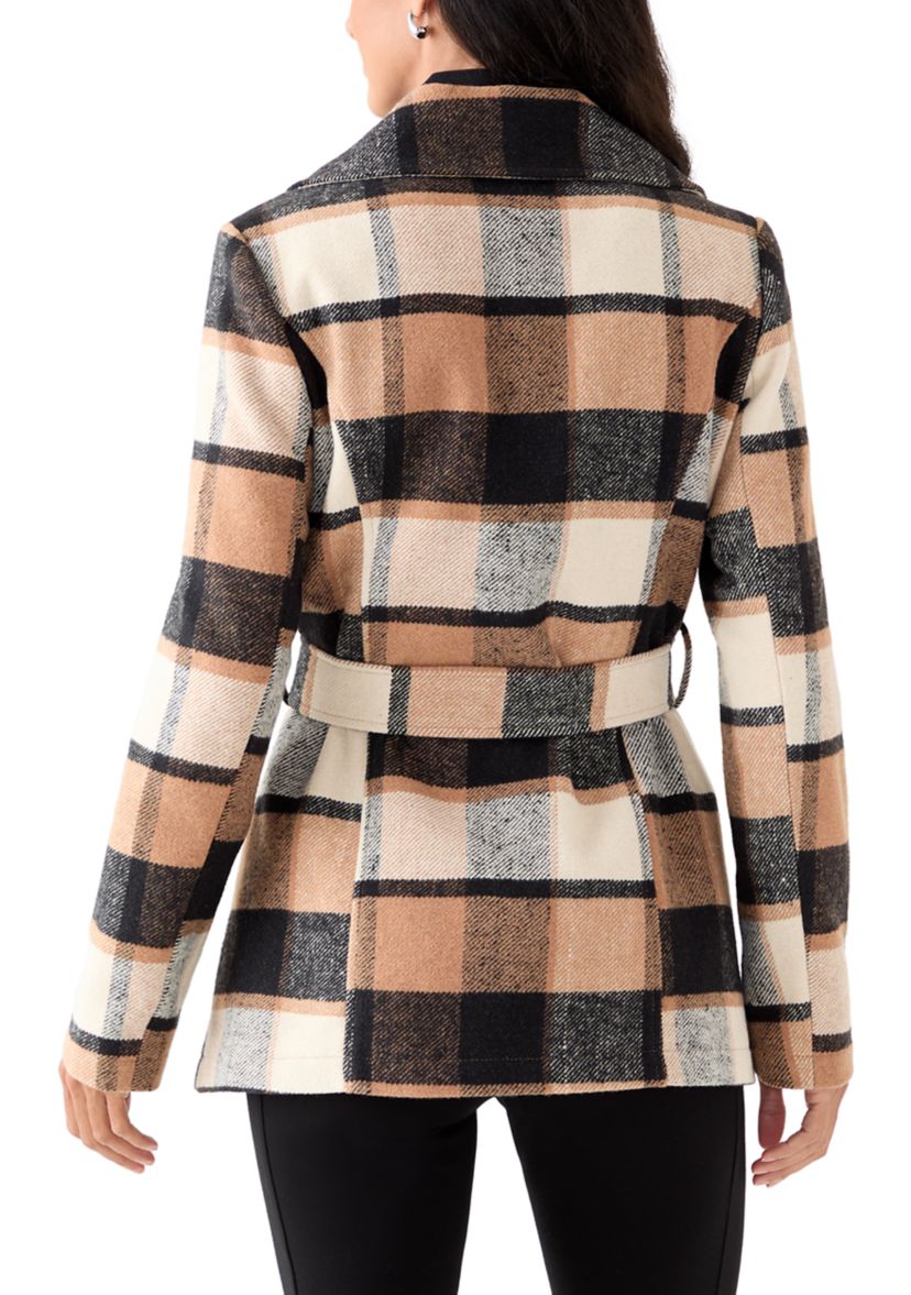 Womens Faux Wool Peacoat with Belt 