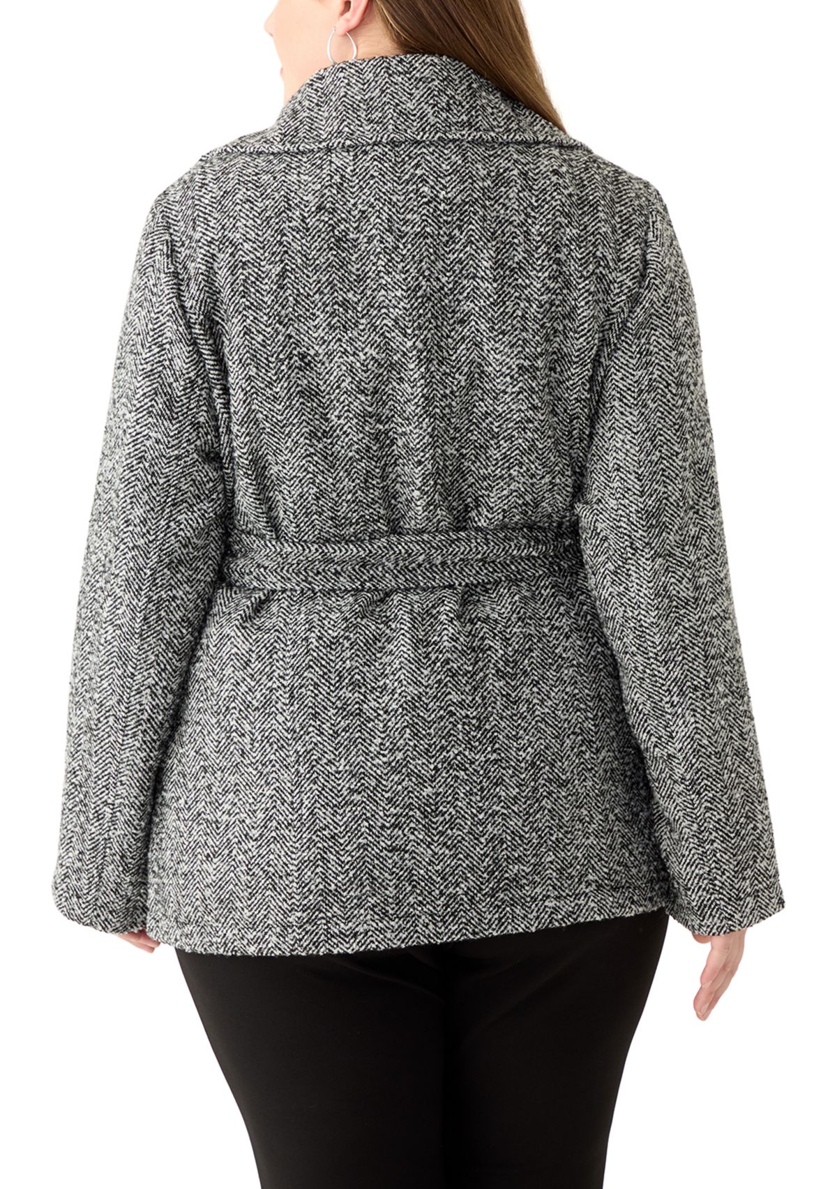 Plus Size Herringbone Faux Wool Peacoat