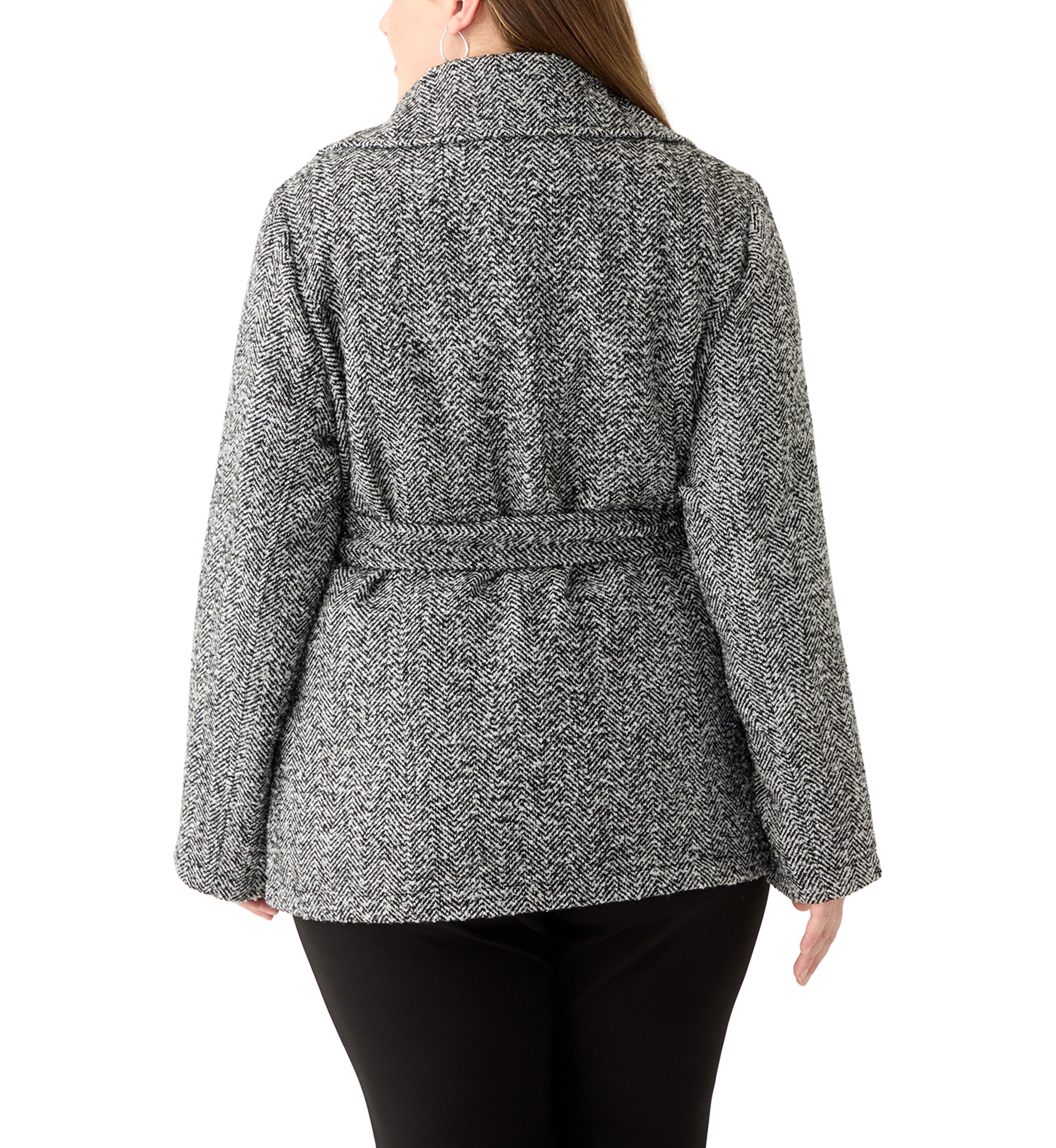 Plus Size Herringbone Faux Wool Peacoat