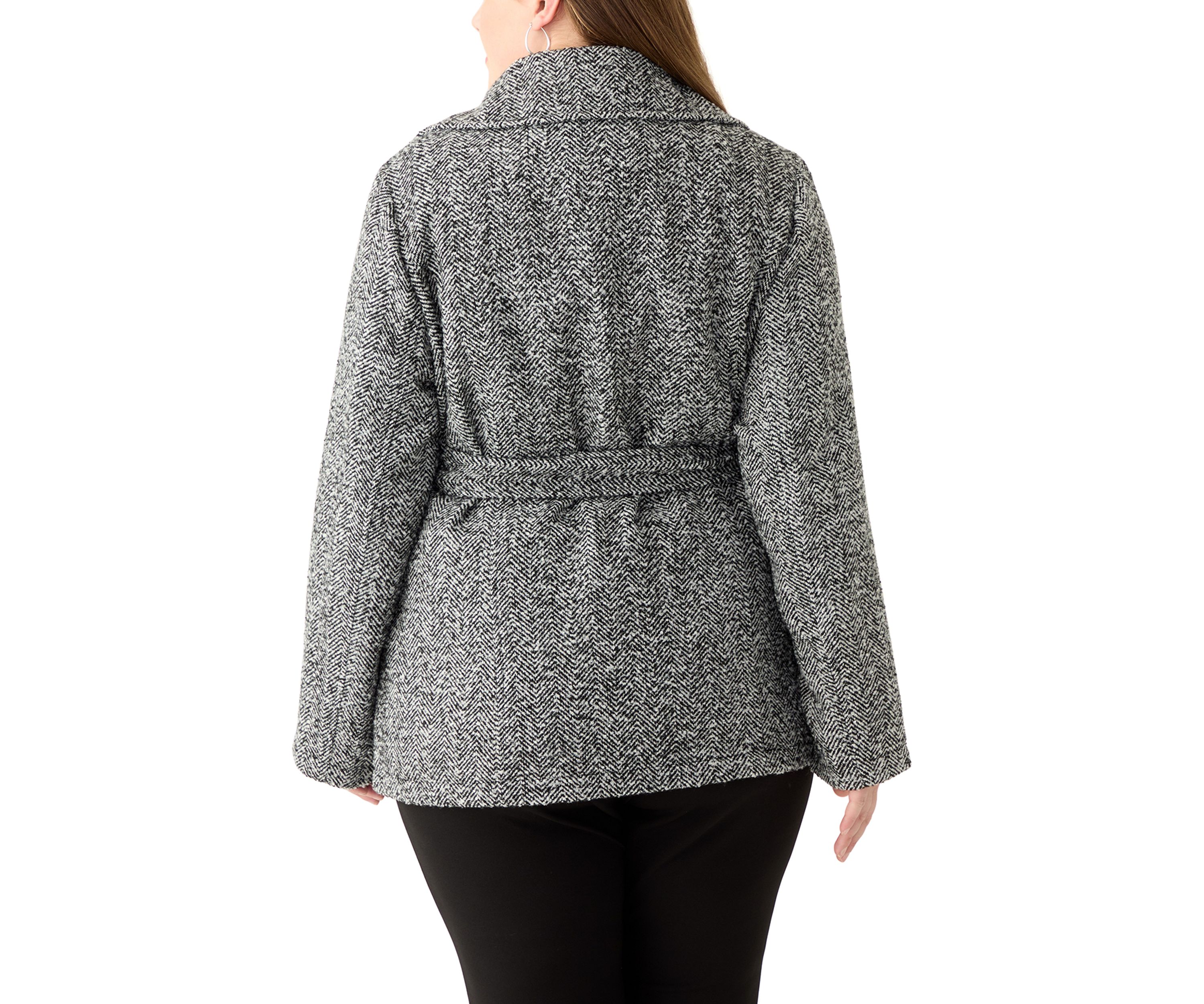 Plus Size Herringbone Faux Wool Peacoat
