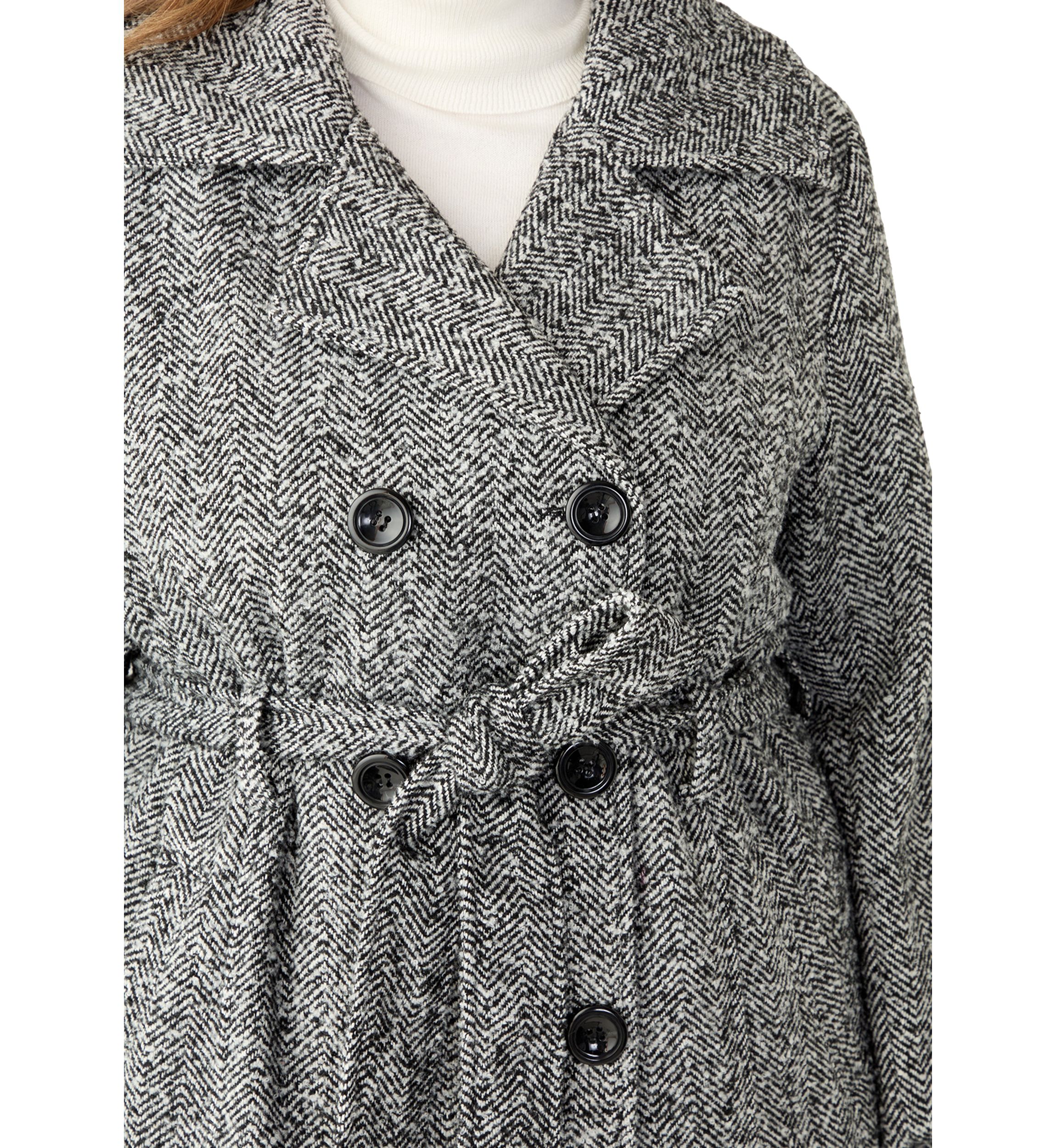 Plus Size Herringbone Faux Wool Peacoat