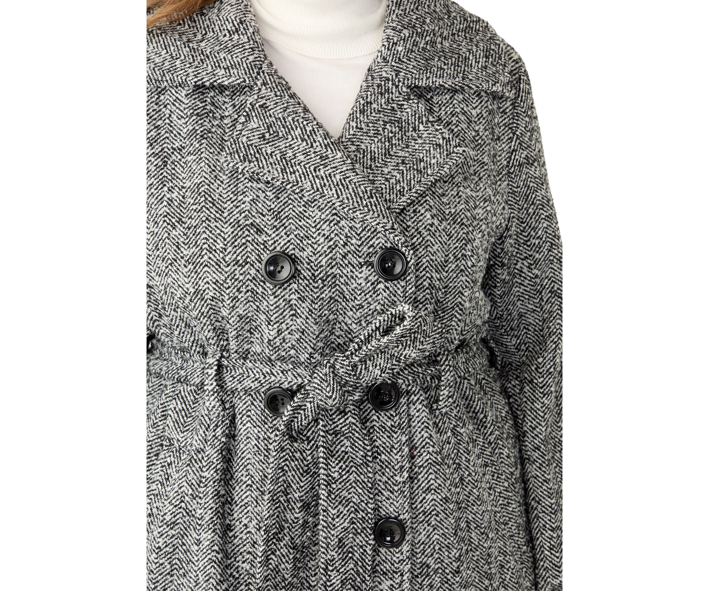 Plus Size Herringbone Faux Wool Peacoat
