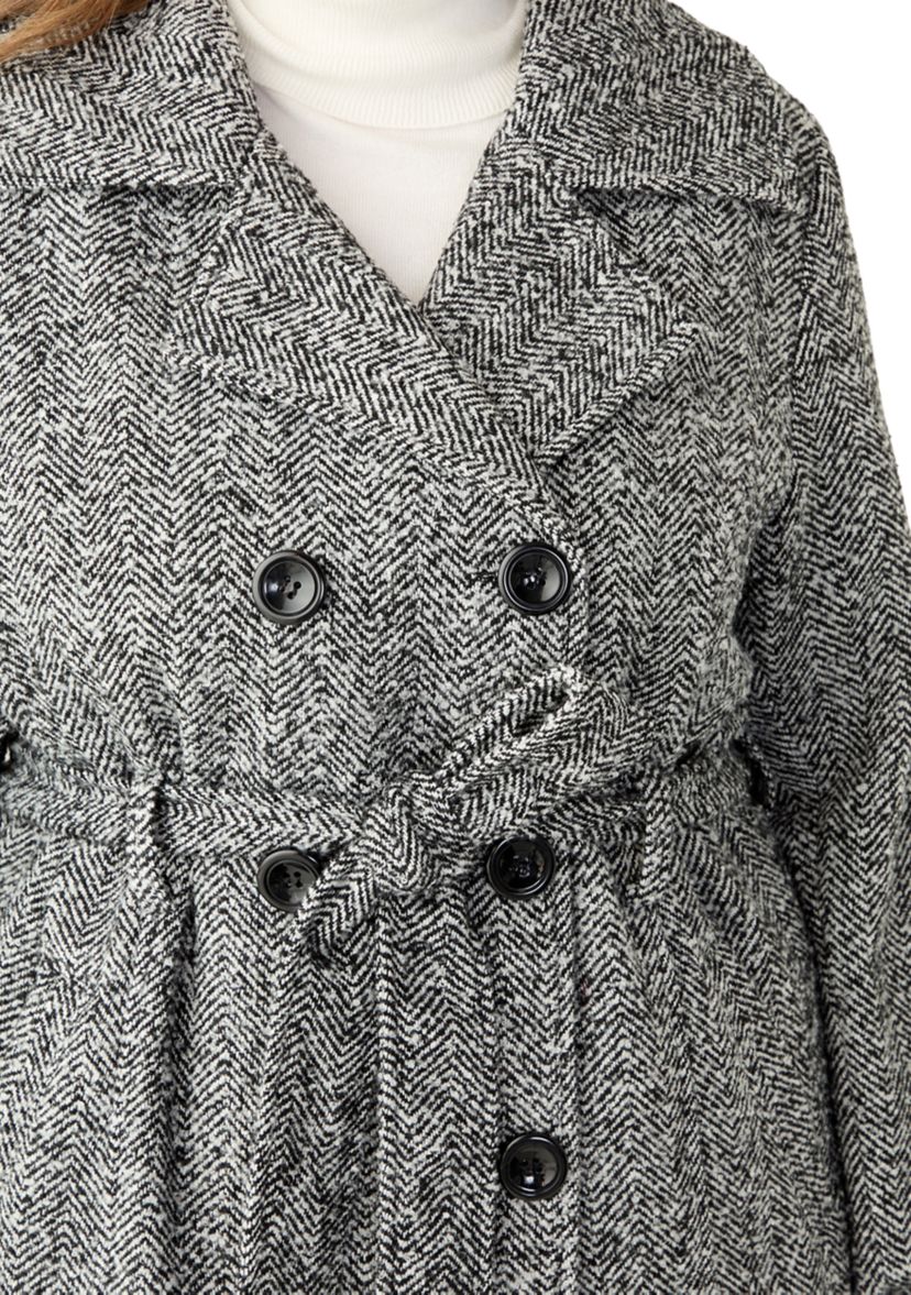 Plus Size Herringbone Faux Wool Peacoat