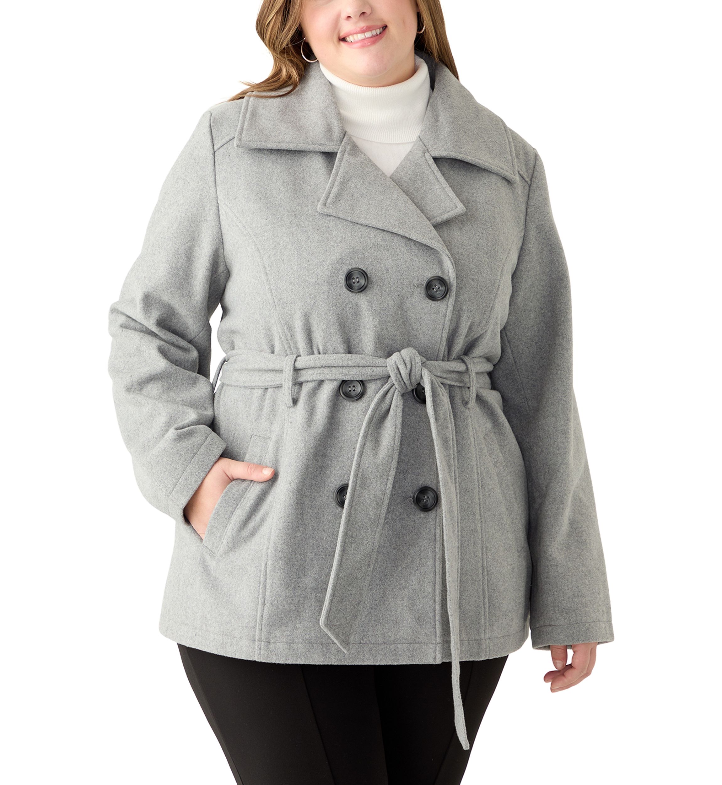Plus Size Faux Wool Peacoat with Belt 