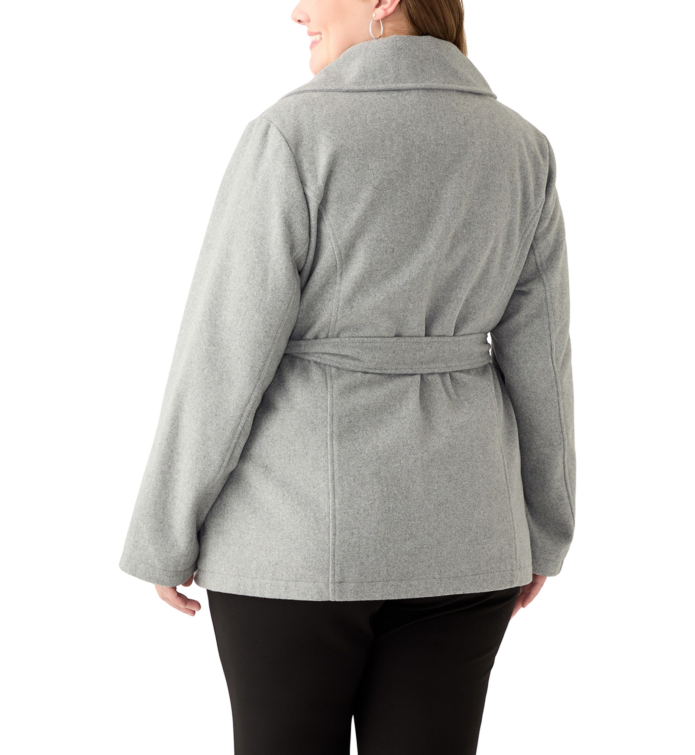 Plus Size Faux Wool Peacoat with Belt 