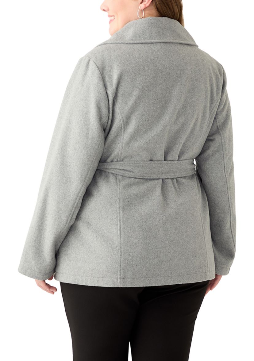 Plus Size Faux Wool Peacoat with Belt 