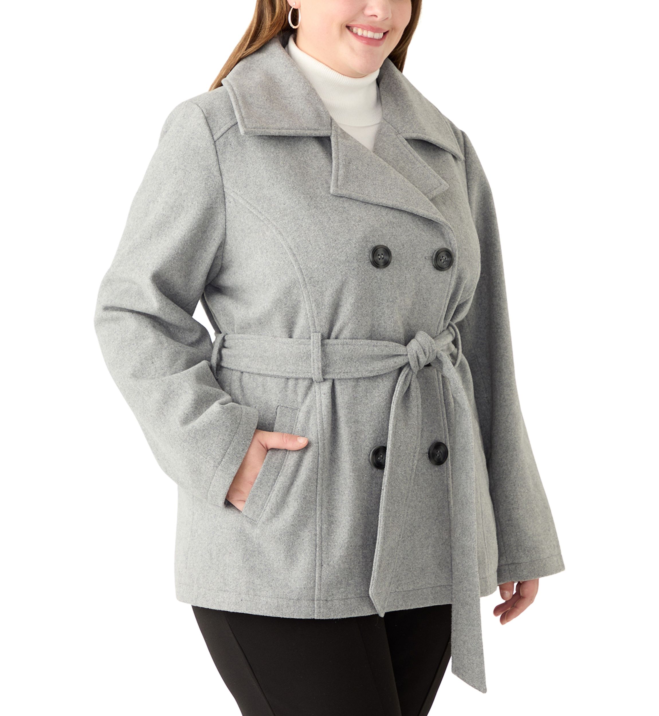 Plus Size Faux Wool Peacoat with Belt 