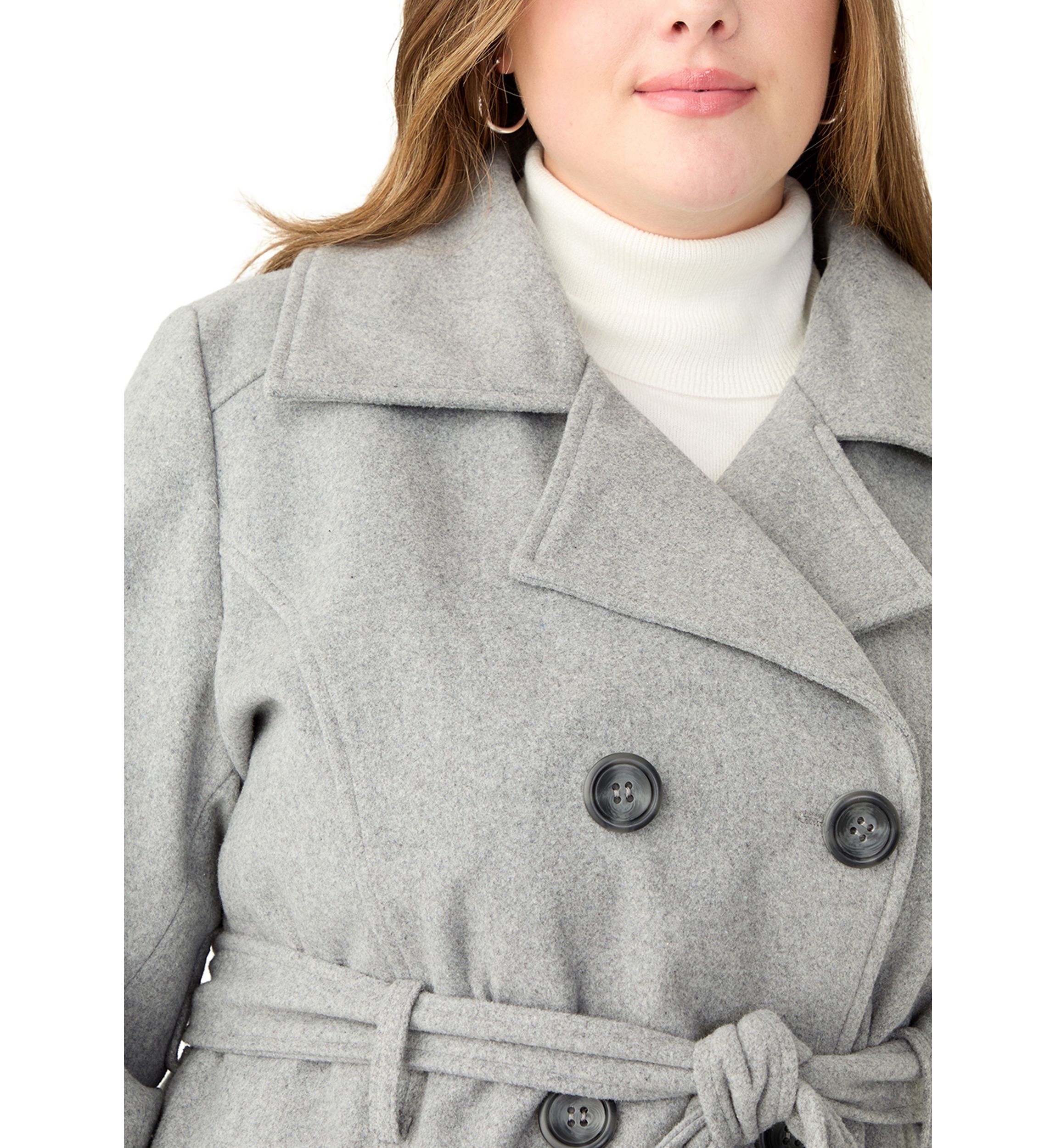 Plus Size Faux Wool Peacoat with Belt 