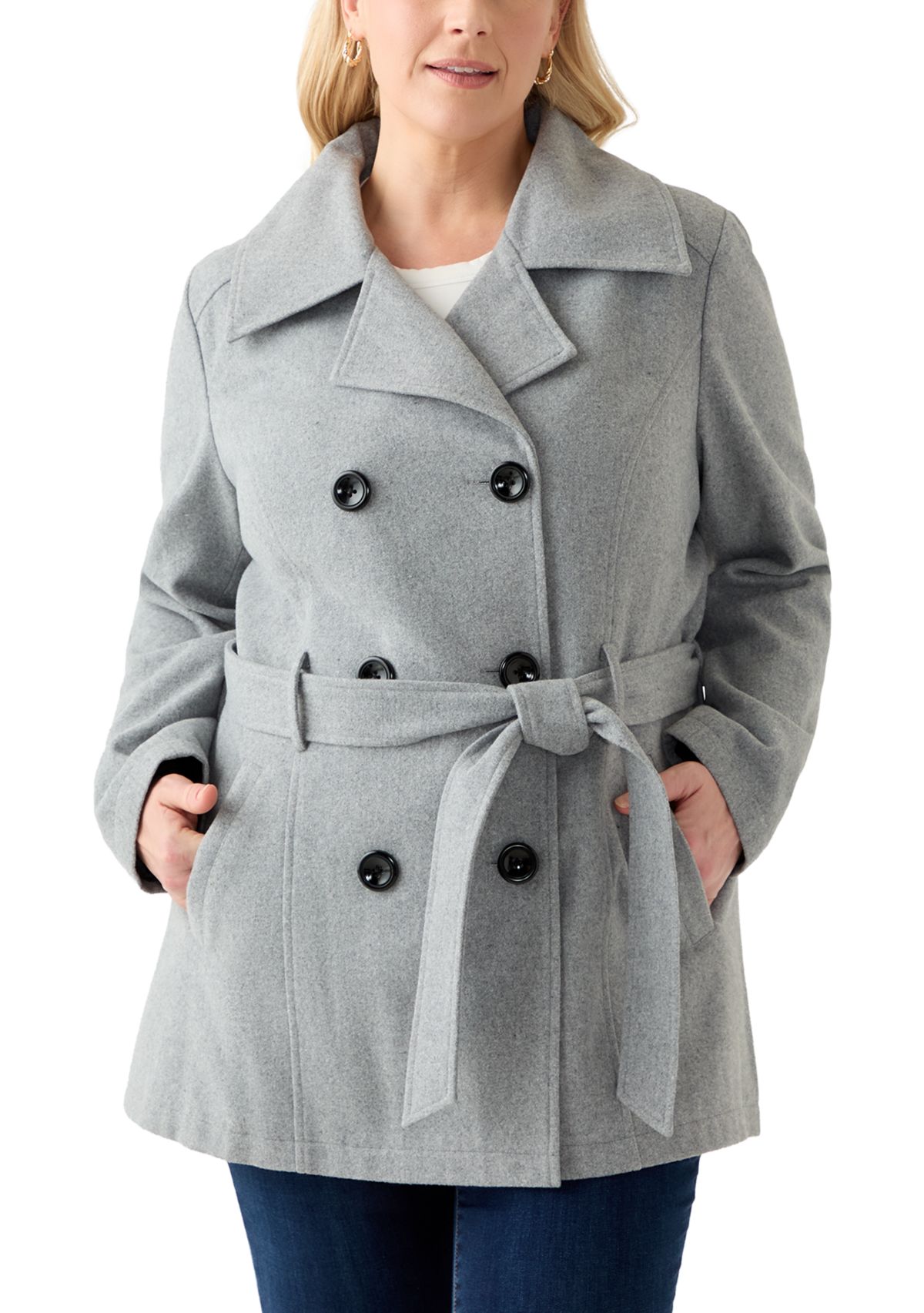 Plus Size Faux Wool Peacoat with Belt