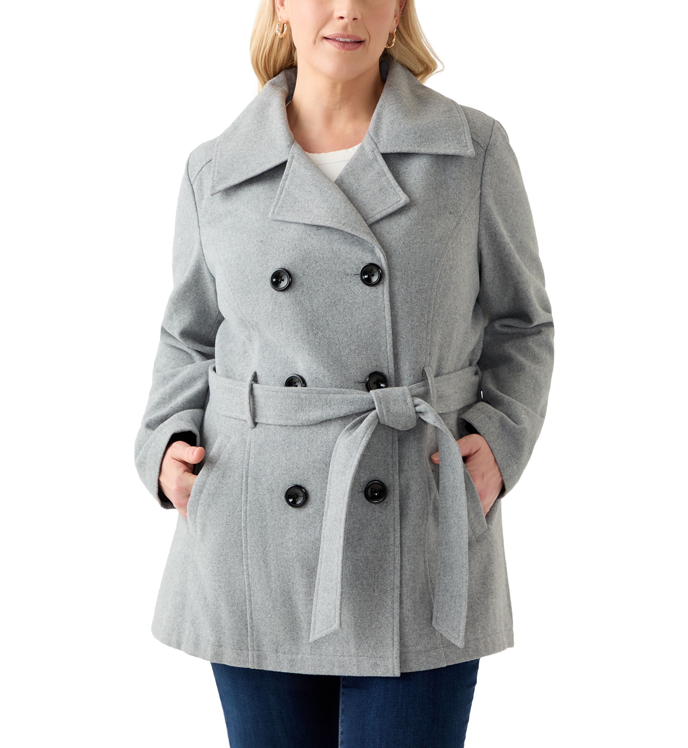 Plus Size Faux Wool Peacoat with Belt