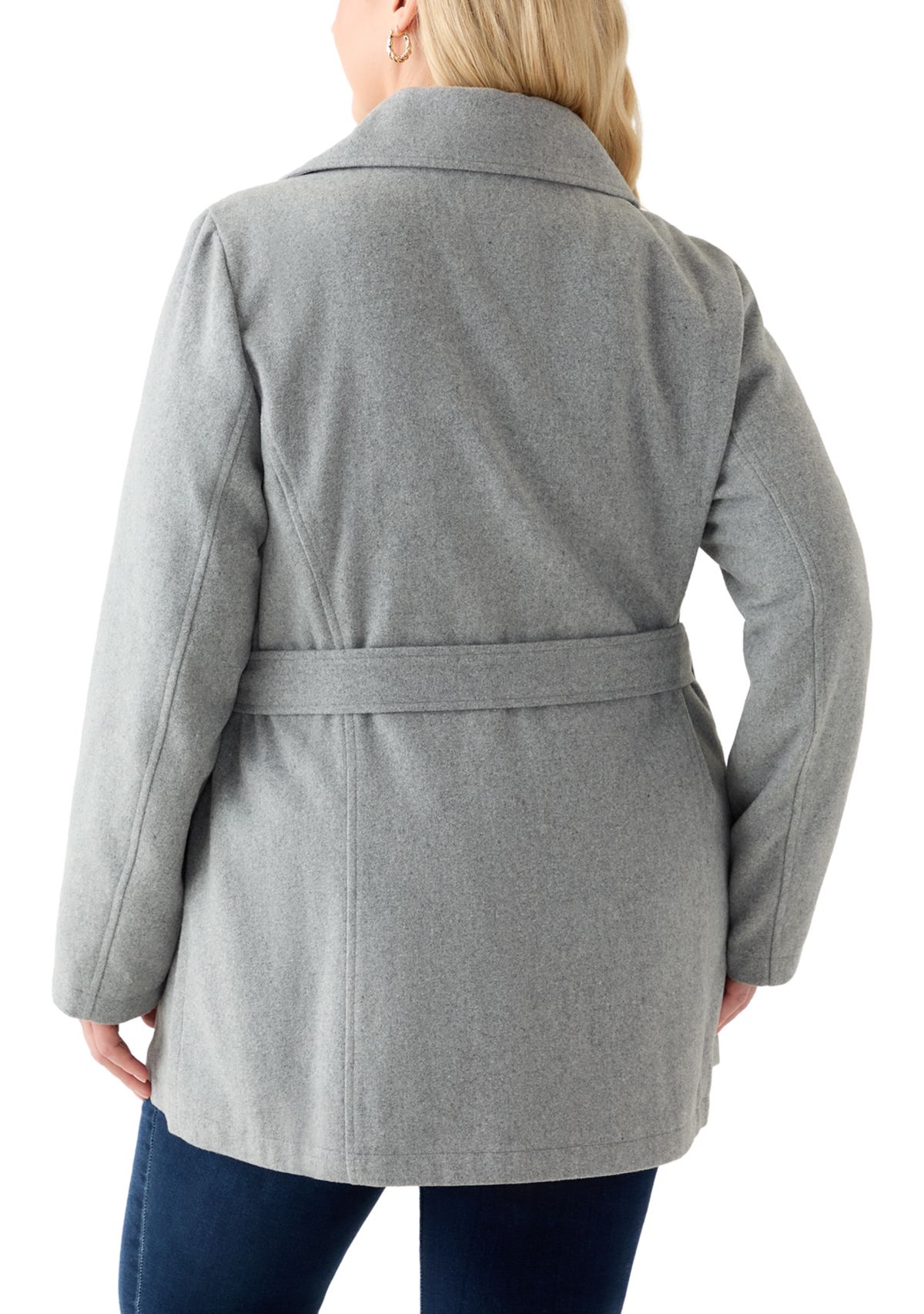 Plus Size Faux Wool Peacoat with Belt