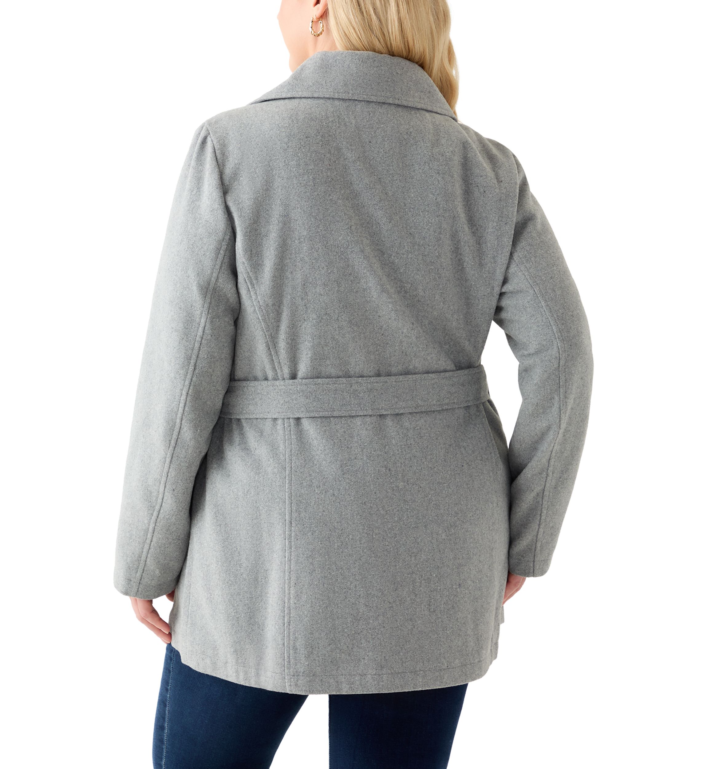 Plus Size Faux Wool Peacoat with Belt