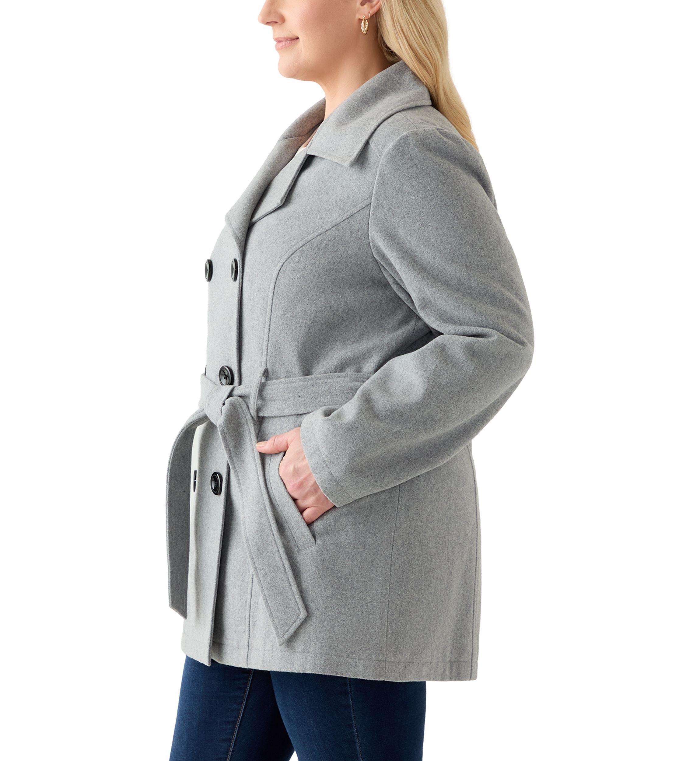 Plus Size Faux Wool Peacoat with Belt