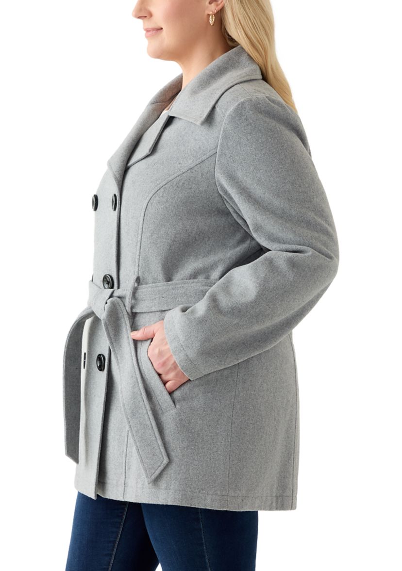 Plus Size Faux Wool Peacoat with Belt