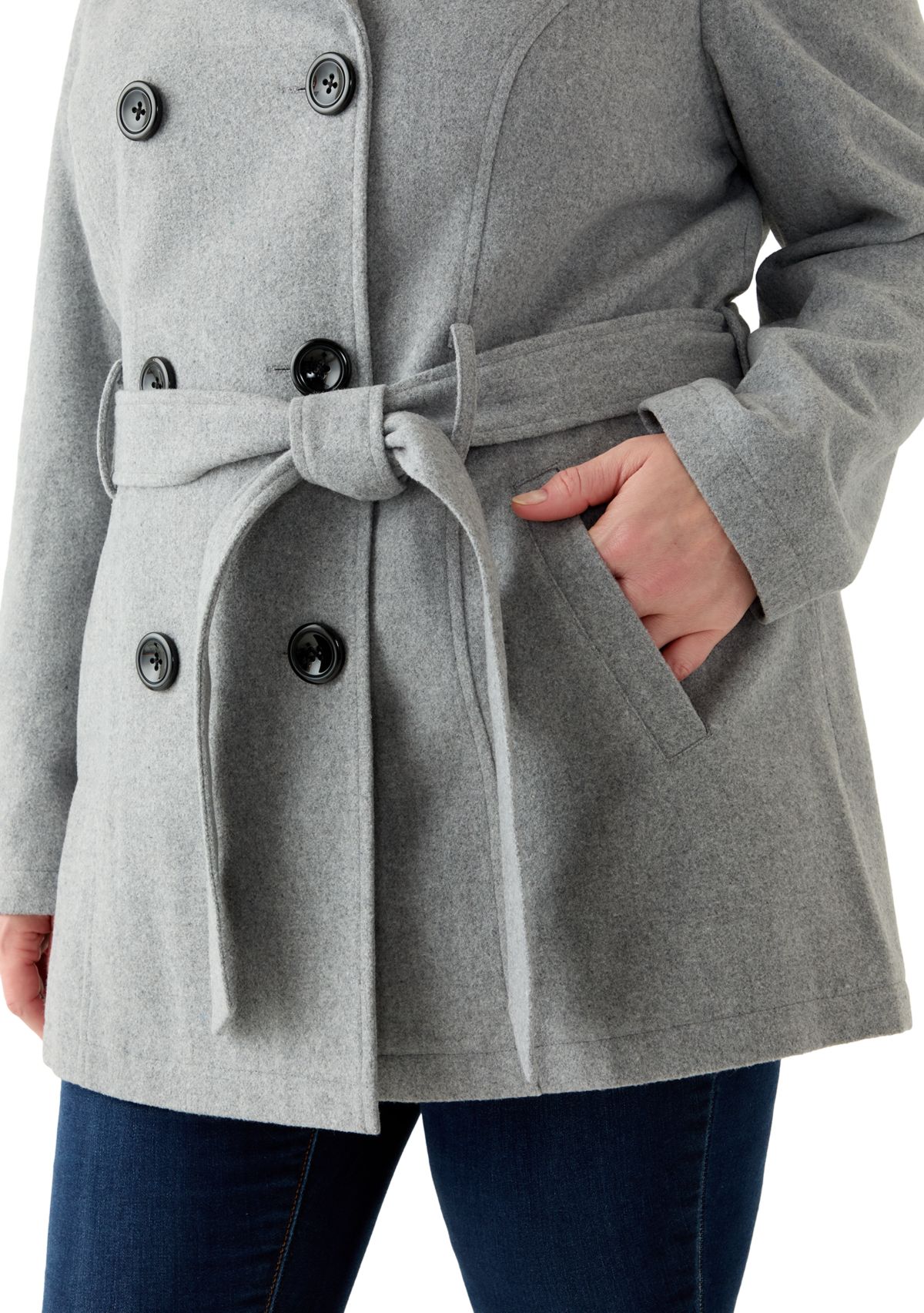 Plus Size Faux Wool Peacoat with Belt