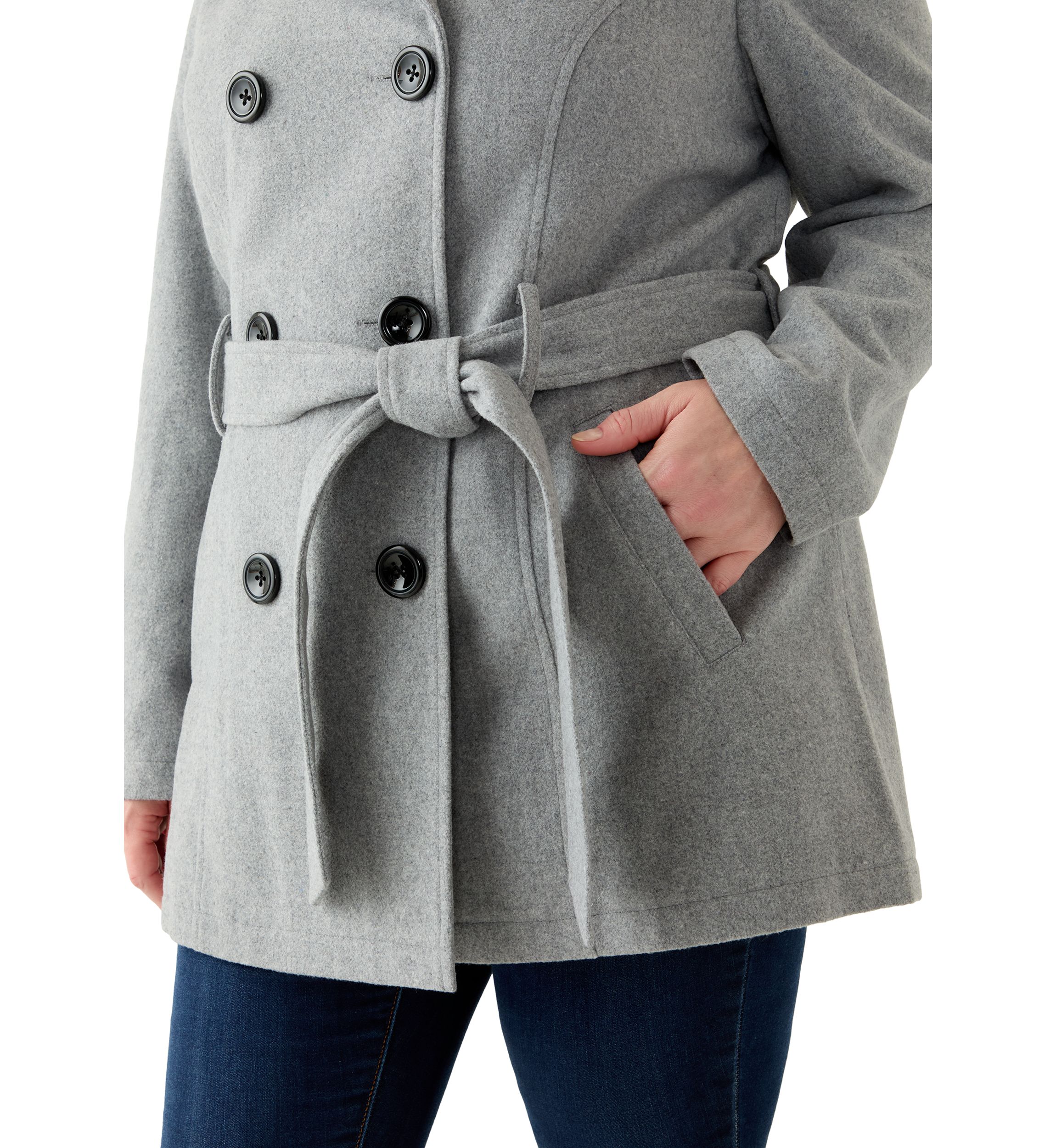 Plus Size Faux Wool Peacoat with Belt