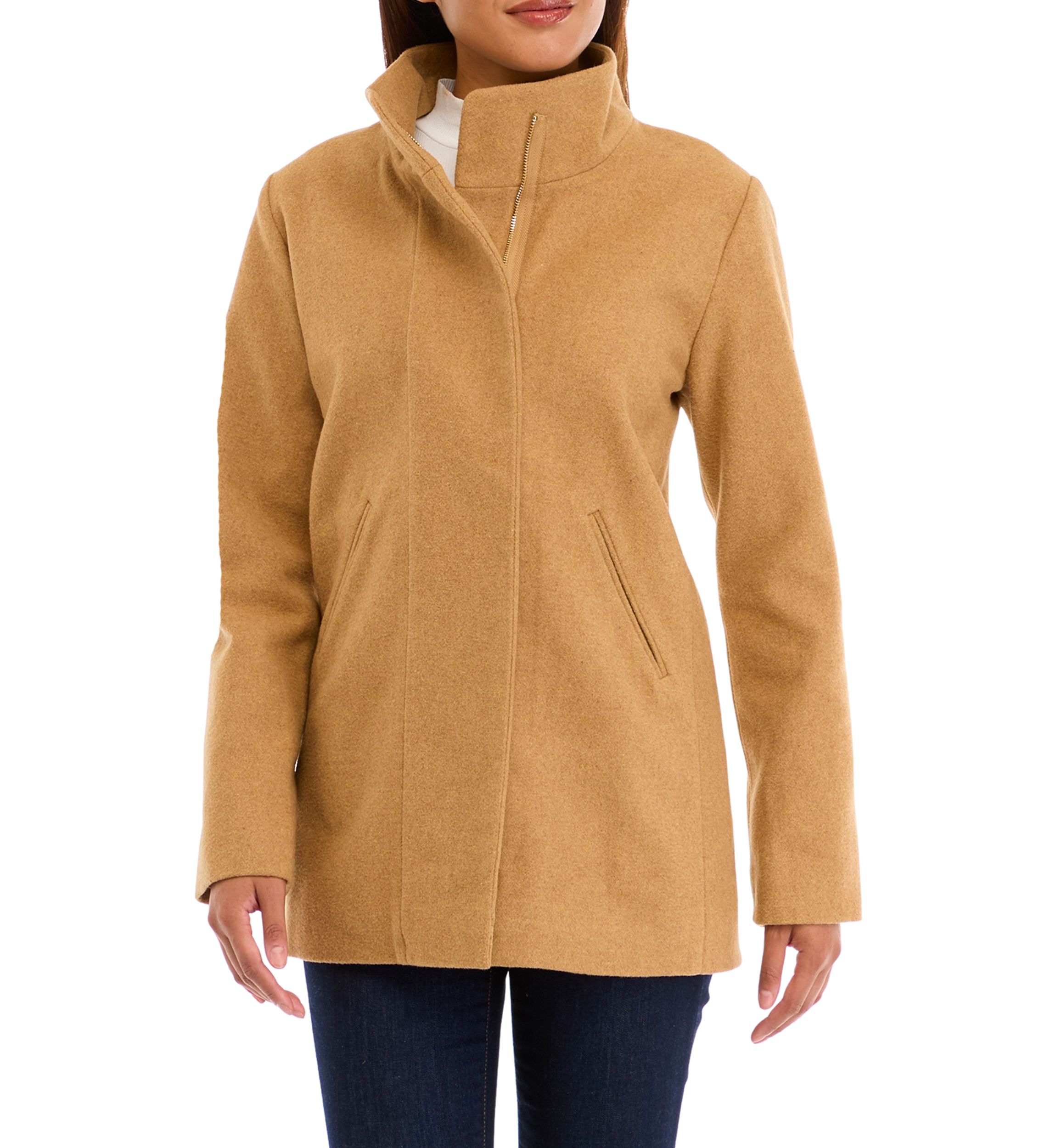 Womens Faux Wool Zipper Stand Collar Jacket