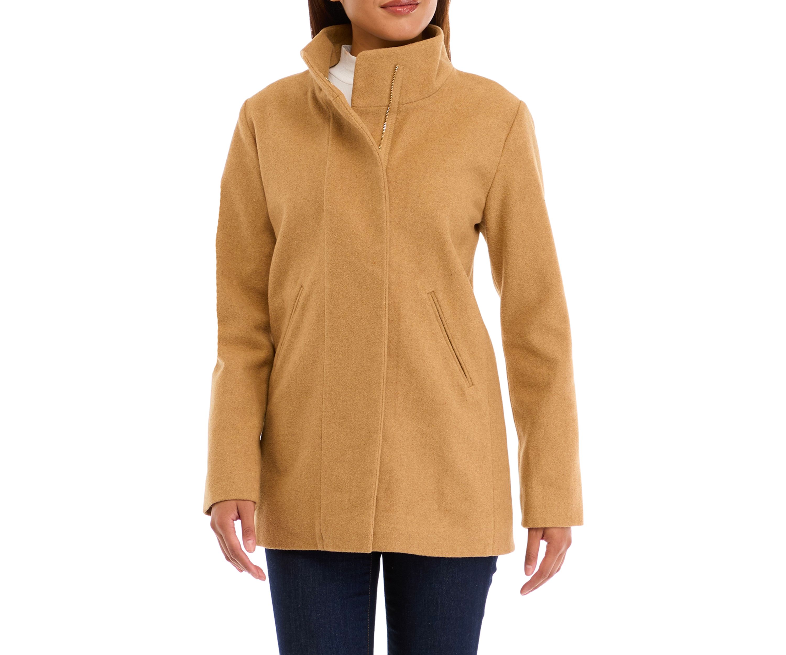 Womens Faux Wool Zipper Stand Collar Jacket